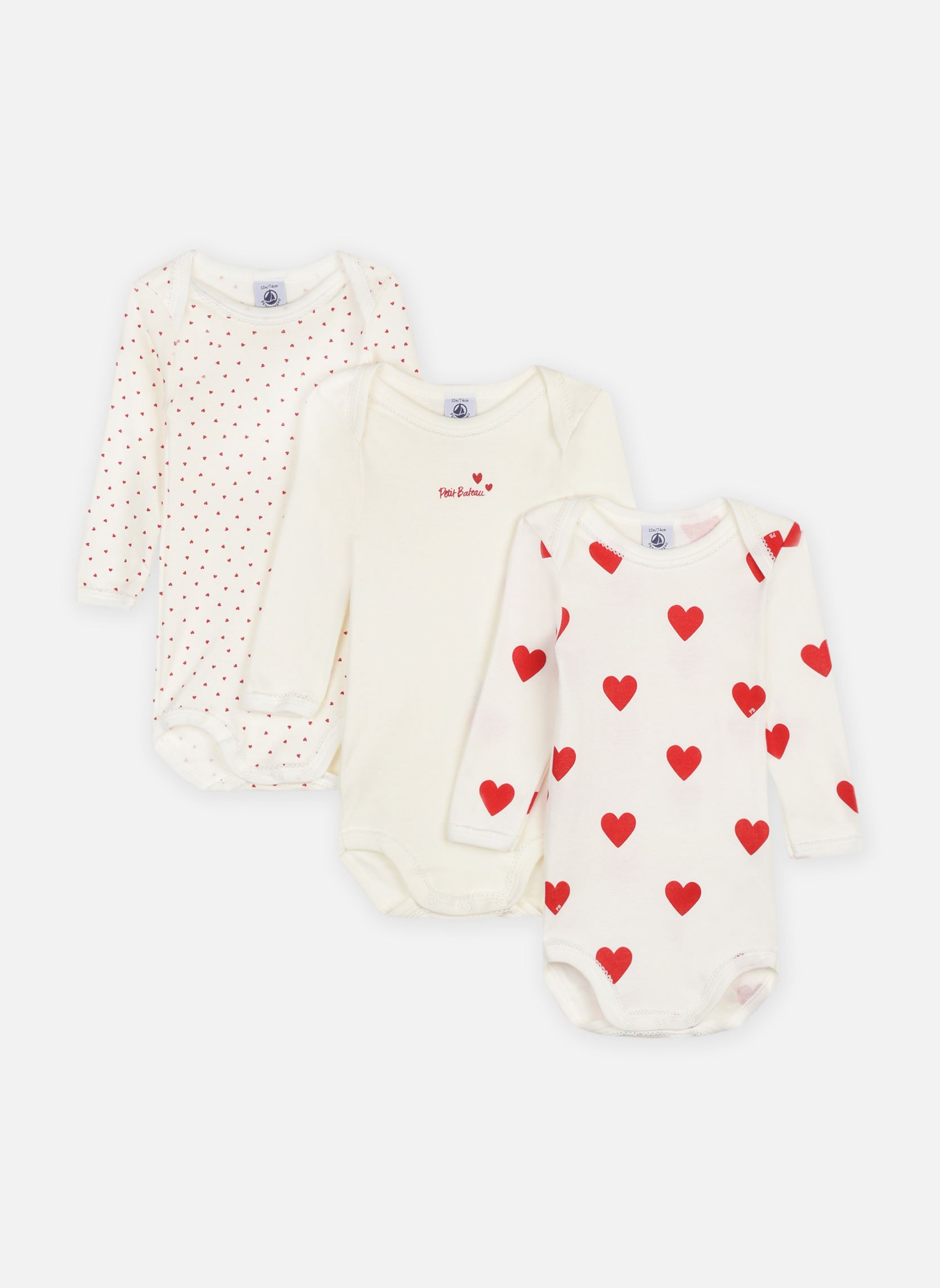 Vêtements Petit Bateau Lot de 3 bodies Manches Longues Coeur pour Accessoires