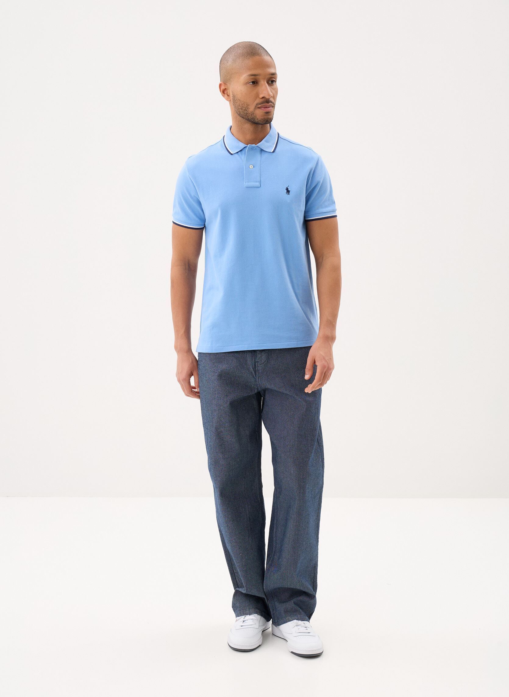 Polos Polo coupe ajustée en piqué 710842621 homme bleu Polo Ralph Lauren Polos Polo coupe ajustée en piqué 710842621 homme bleu BRISTOL BLUE/C7927