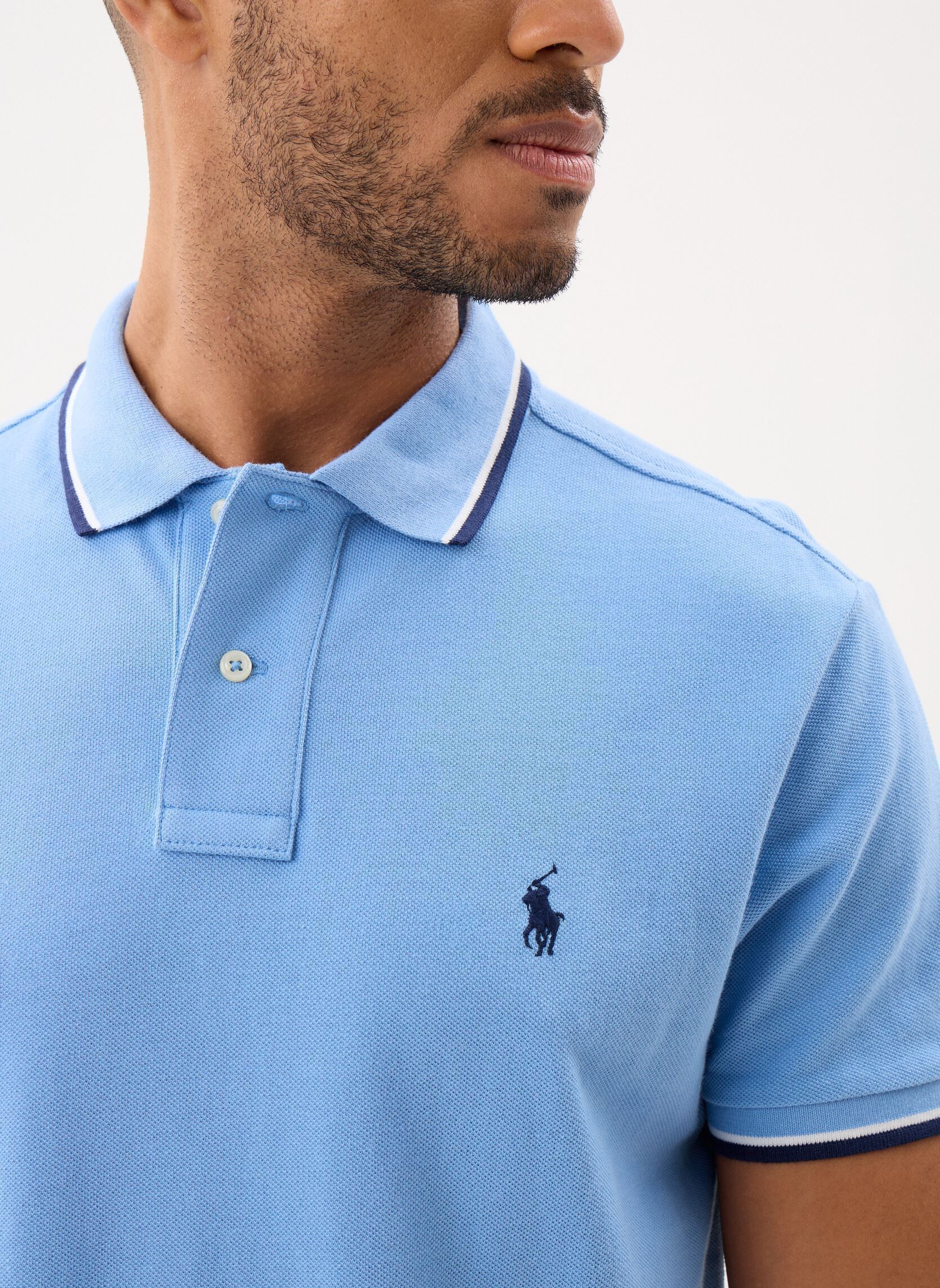 Polos Polo coupe ajustée en piqué 710842621 homme bleu Polo Ralph Lauren Polos Polo coupe ajustée en piqué 710842621 homme bleu BRISTOL BLUE/C7927