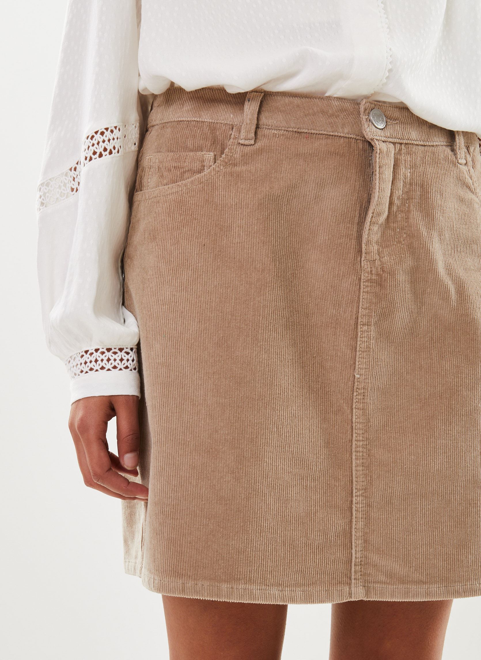 Kurze Röcke ROMY 5-pocket Baby Cord Skirt - GOTS/Veg damen beige Knowledge Cotton Apparel Kurze Röcke ROMY 5-pocket Baby Cord Skirt - GOTS/Veg damen beige 1019 TUFFET
