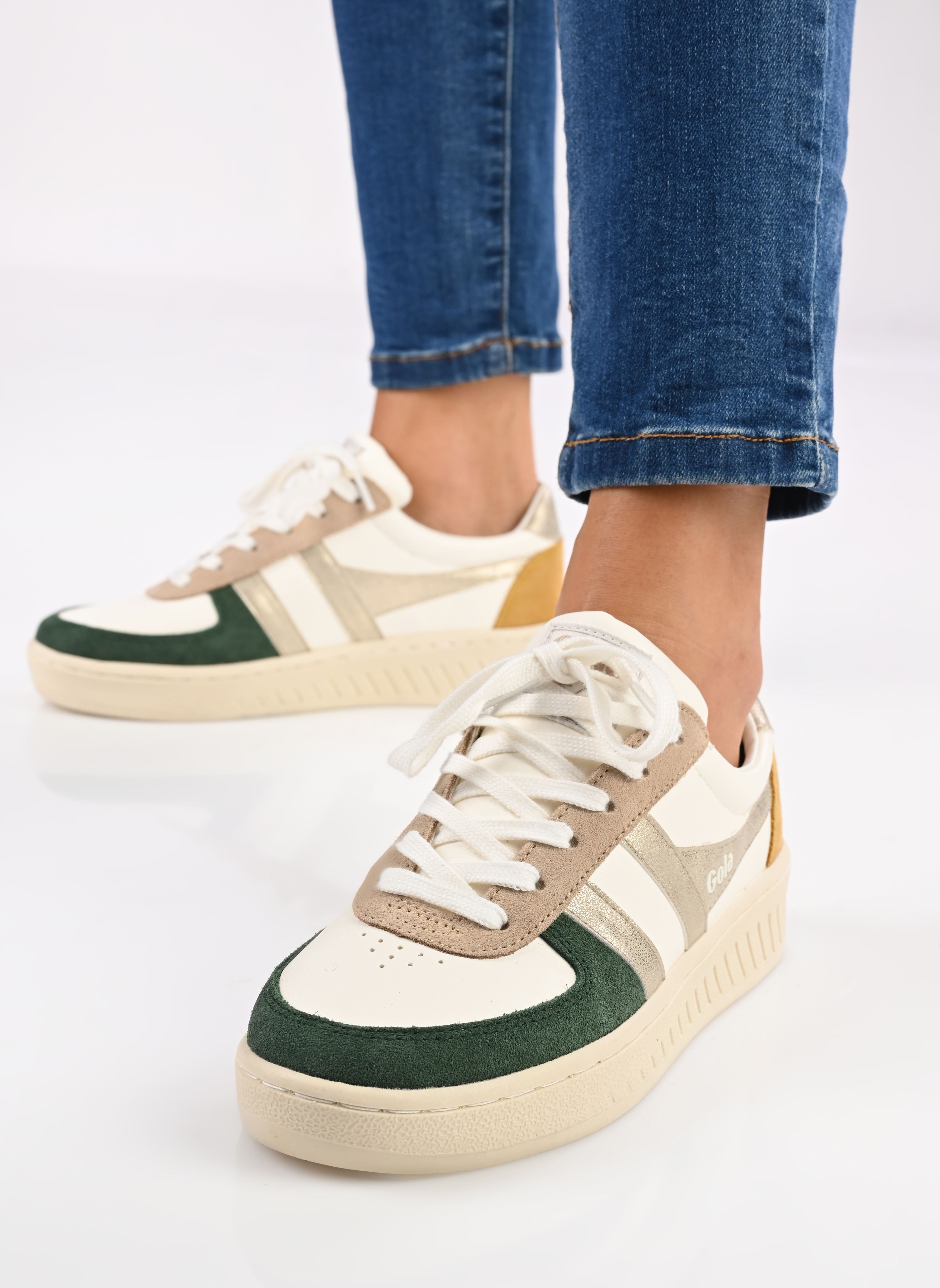 Niedrige Sneaker Grandslam Quadrant W damen weiß Gola Niedrige Sneaker Grandslam Quadrant W damen weiß OFF WHITE/EVERGREEN/GOLD/SUN