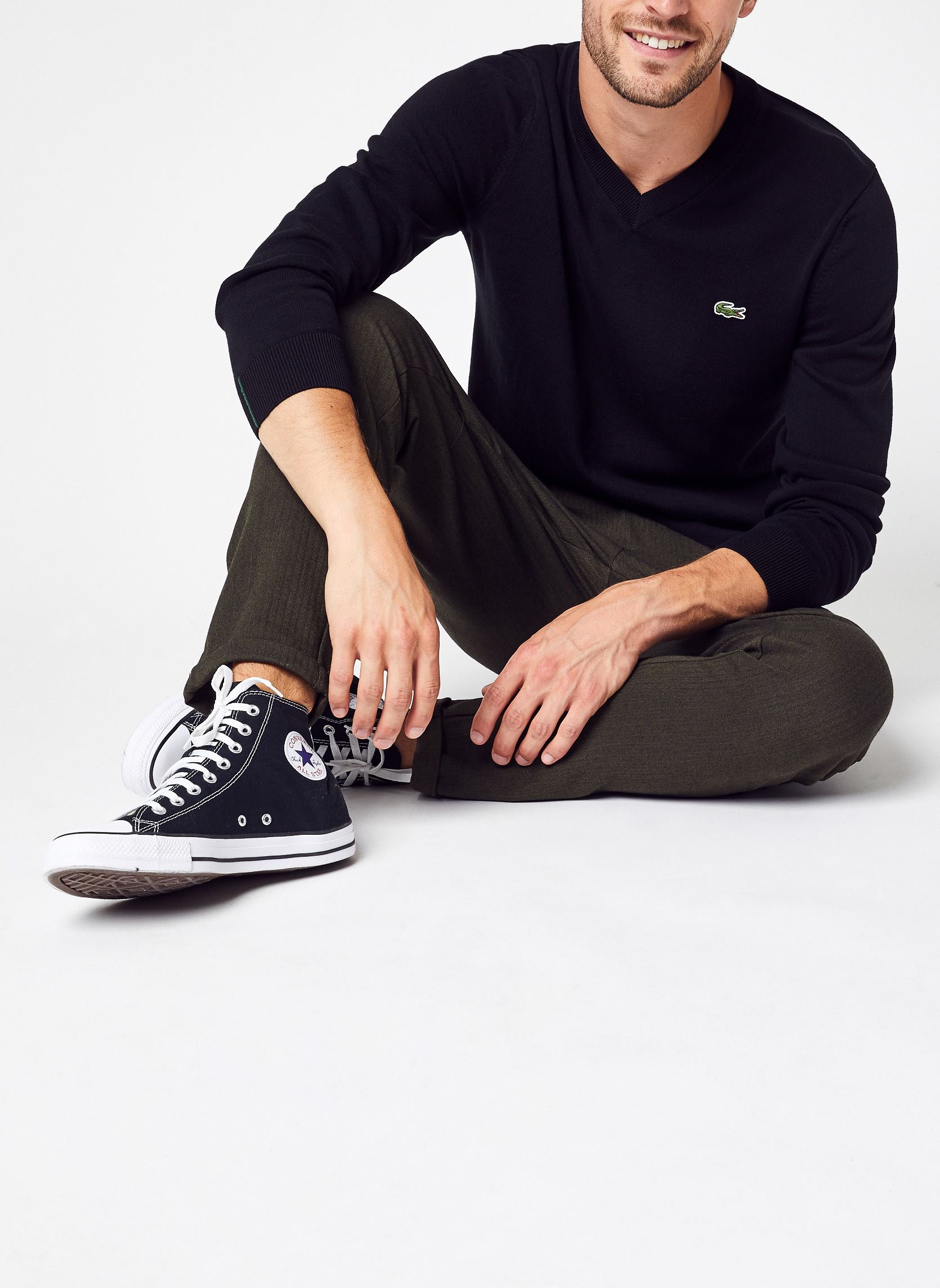 Pulls Pull Col V En Coton Biologique Uni Croco homme noir Lacoste Pulls Pull Col V En Coton Biologique Uni Croco homme noir NOIR