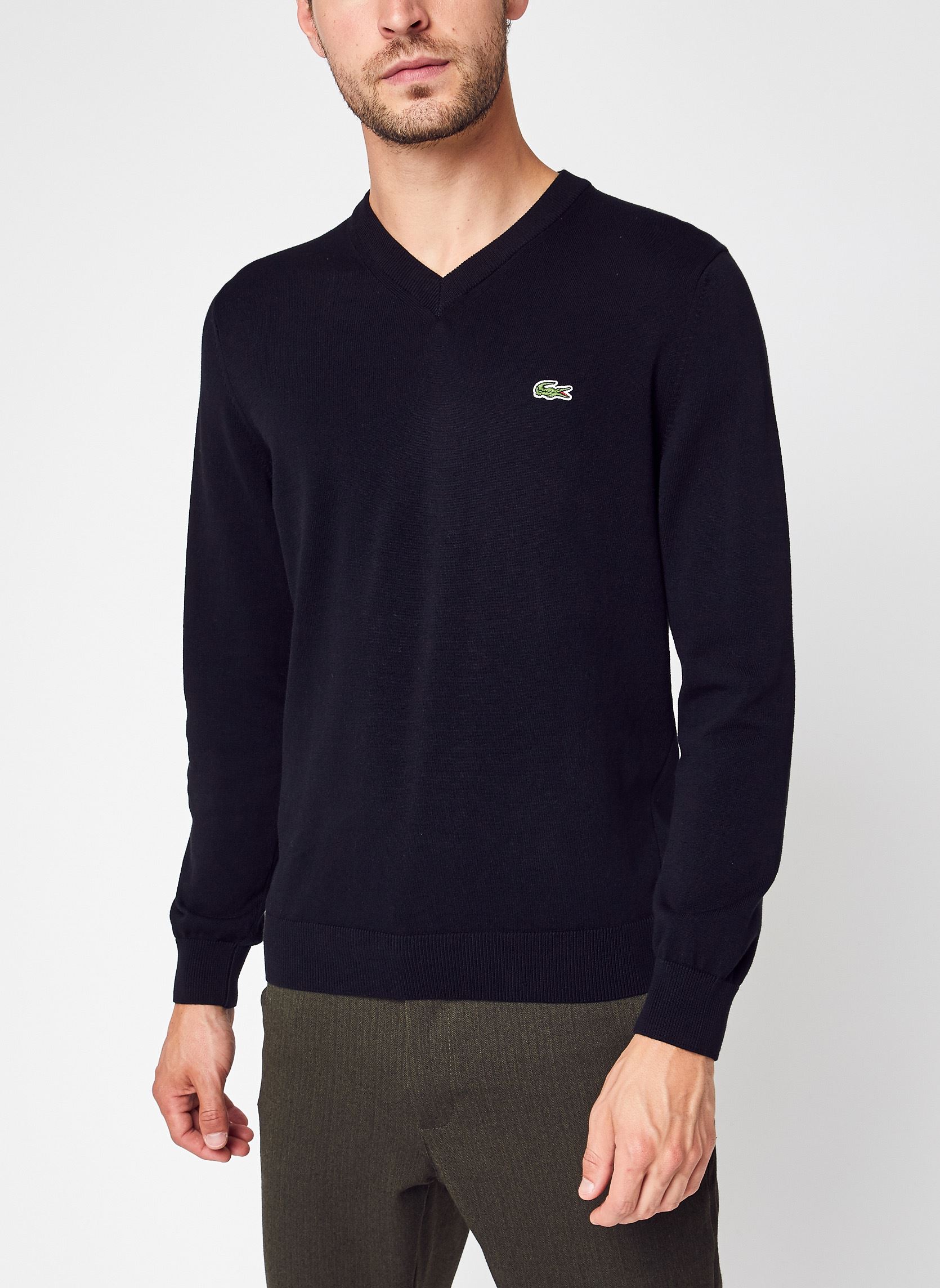 Pulls Pull Col V En Coton Biologique Uni Croco homme noir Lacoste Pulls Pull Col V En Coton Biologique Uni Croco homme noir NOIR