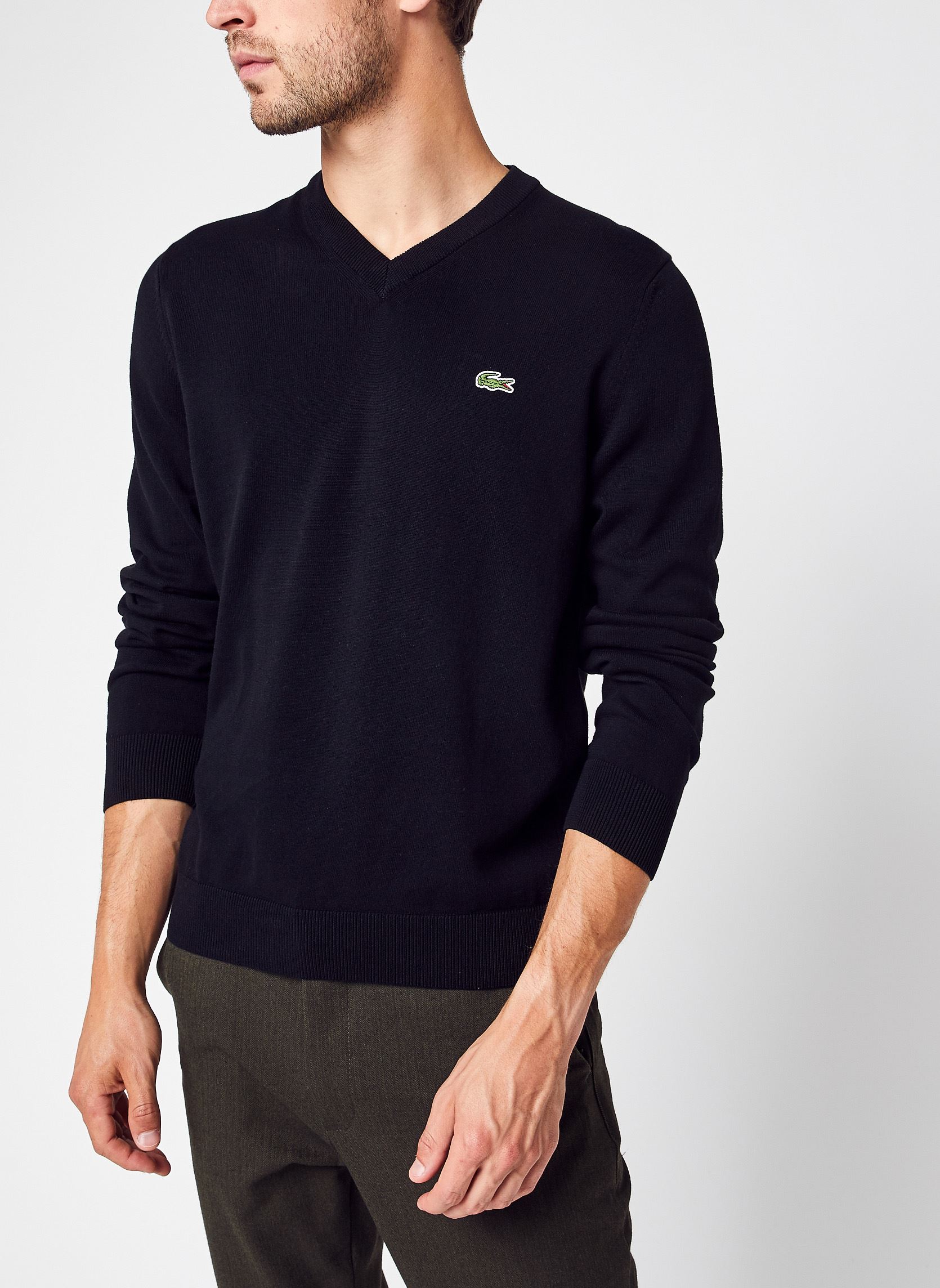 Pulls Pull Col V En Coton Biologique Uni Croco homme noir Lacoste Pulls Pull Col V En Coton Biologique Uni Croco homme noir NOIR