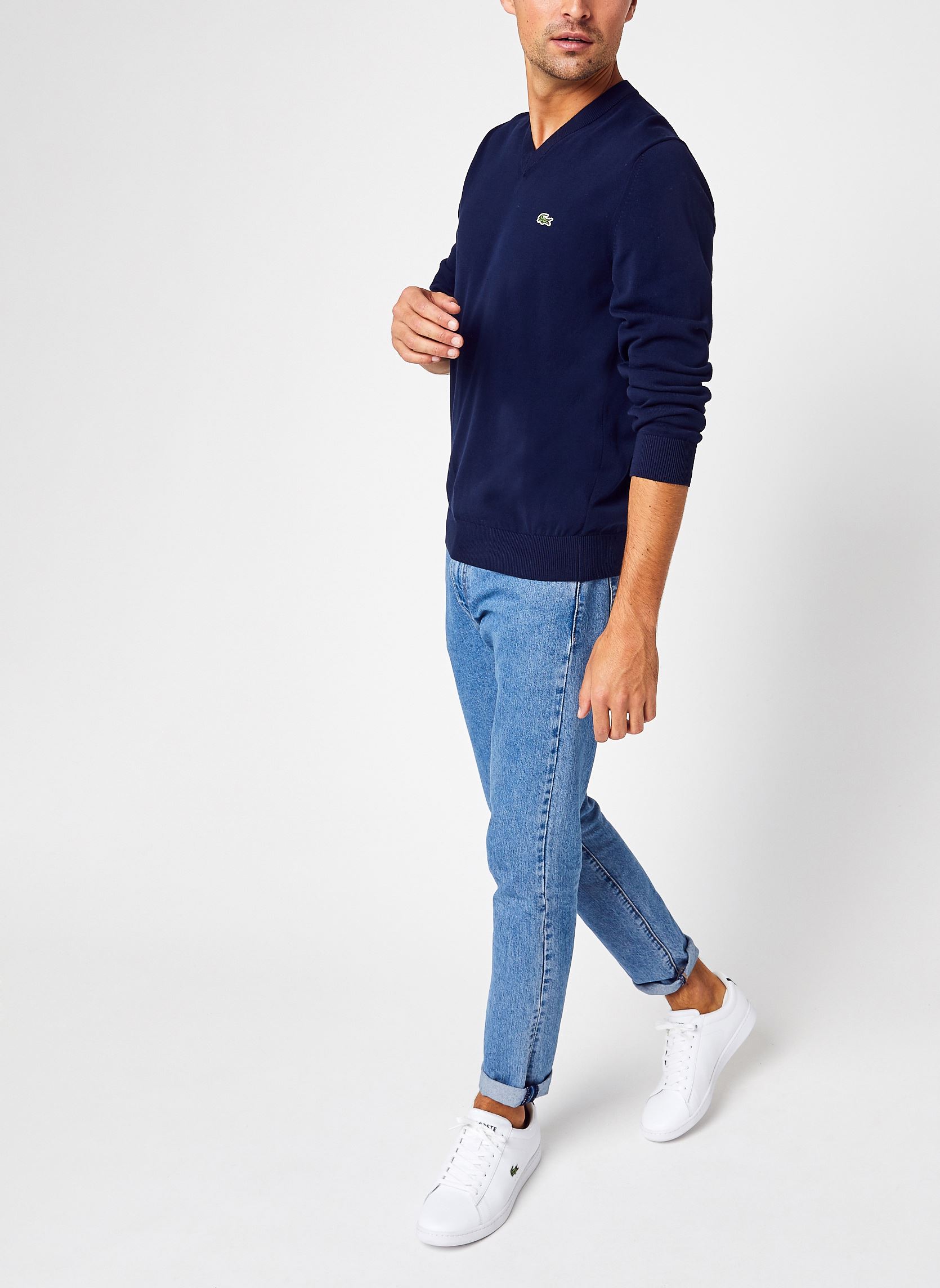 Pulls Pull Col V En Coton Biologique Uni Croco homme bleu Lacoste Pulls Pull Col V En Coton Biologique Uni Croco homme bleu MARINE