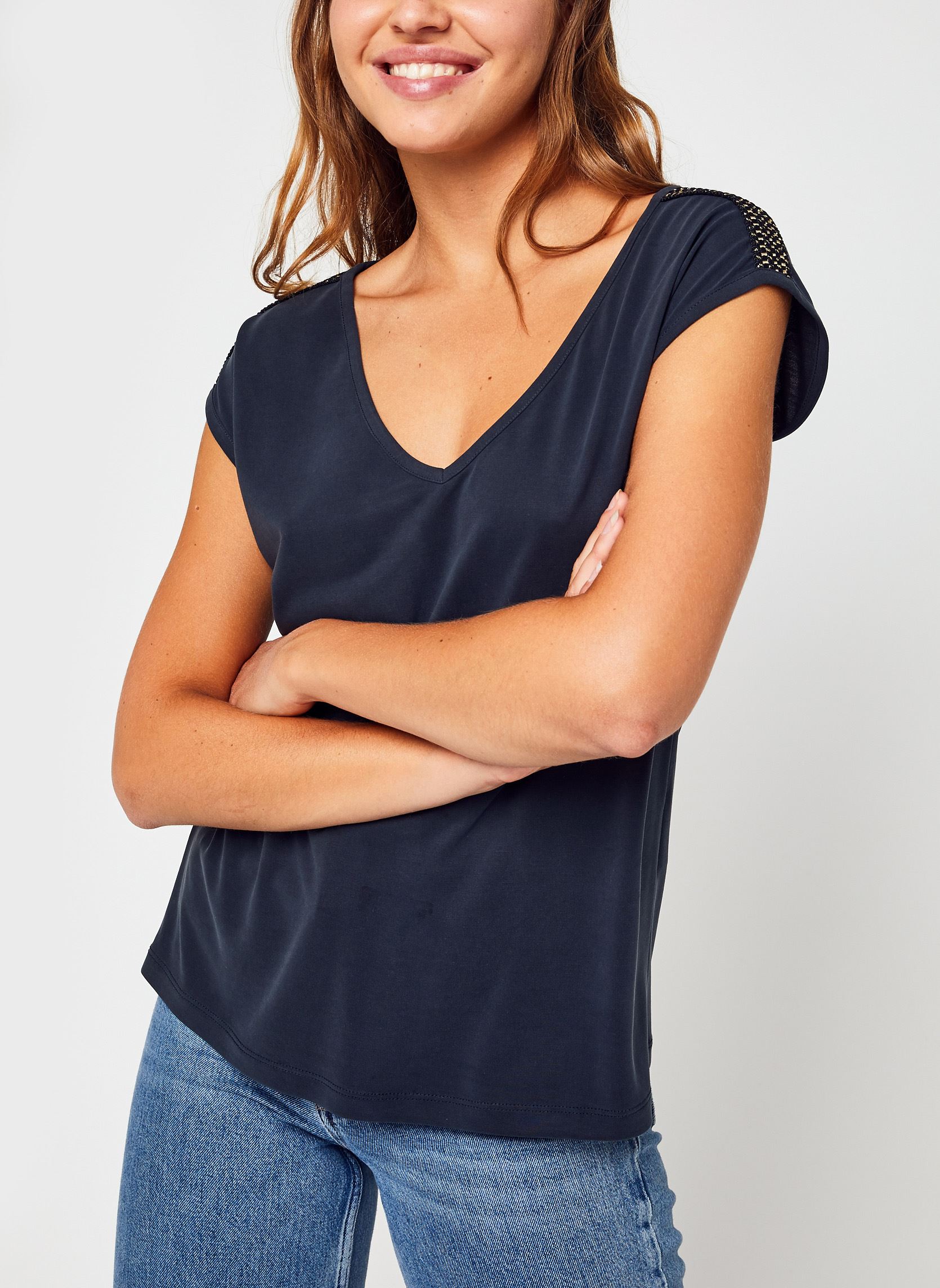 Tee-shirts Pchamala Ss Top Kac Fc femme noir Pieces Tee-shirts Pchamala Ss Top Kac Fc femme noir Black