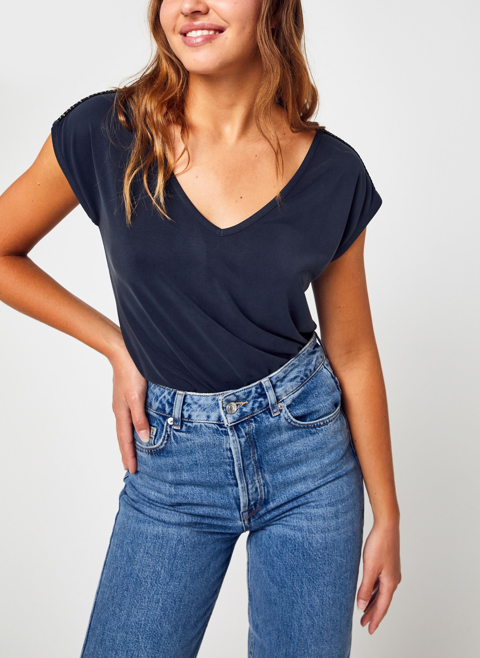 Tee-shirts Pchamala Ss Top Kac Fc femme noir Pieces Tee-shirts Pchamala Ss Top Kac Fc femme noir Black