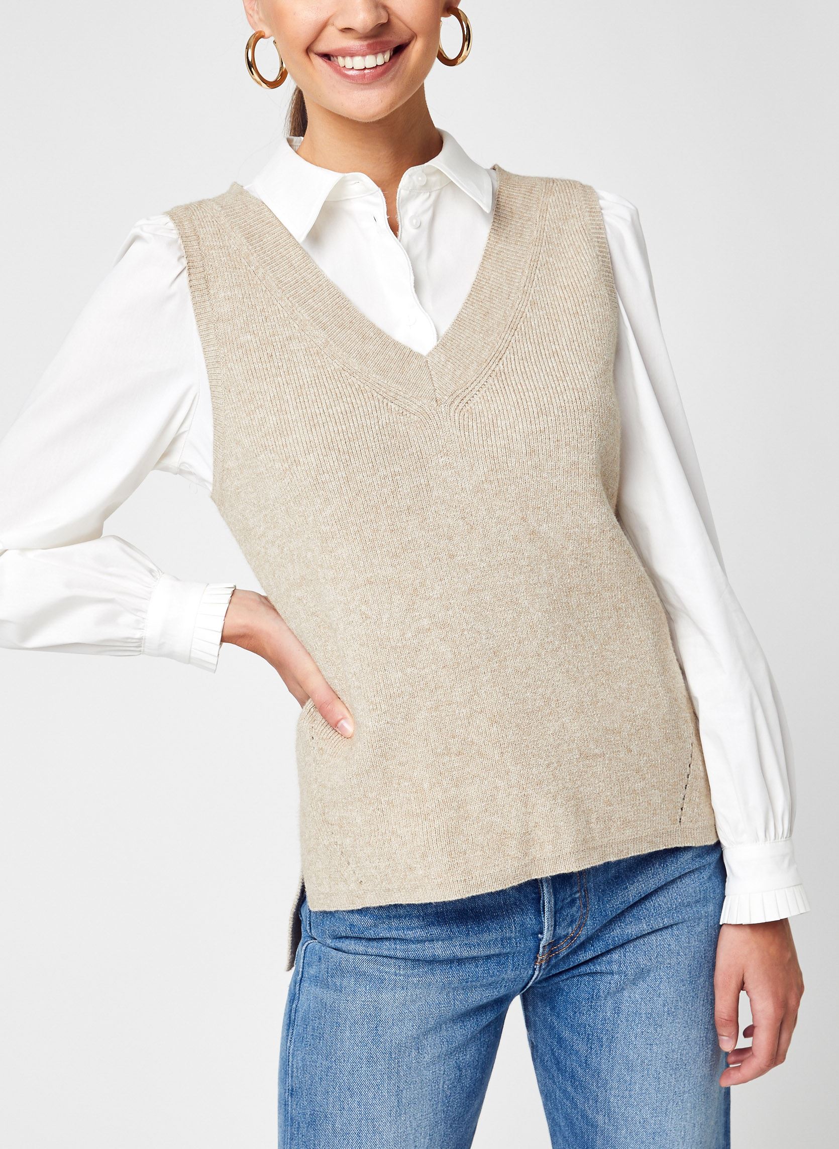 Pullover Viril Knit Rib V-Neck SL Vest - Noos damen beige Vila Pullover Viril Knit Rib V-Neck SL Vest - Noos damen beige Natural Melange
