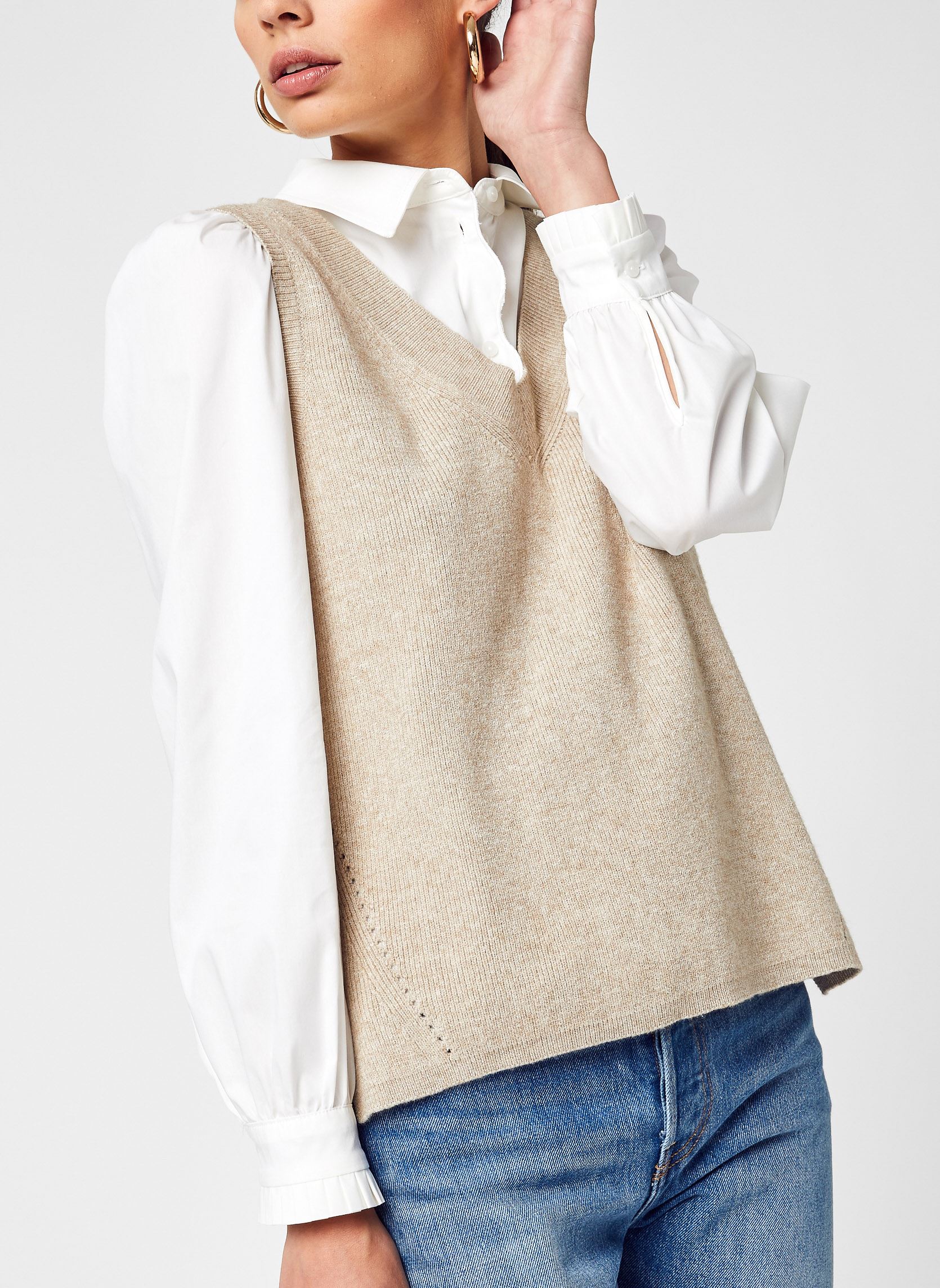 Pullover Viril Knit Rib V-Neck SL Vest - Noos damen beige Vila Pullover Viril Knit Rib V-Neck SL Vest - Noos damen beige Natural Melange
