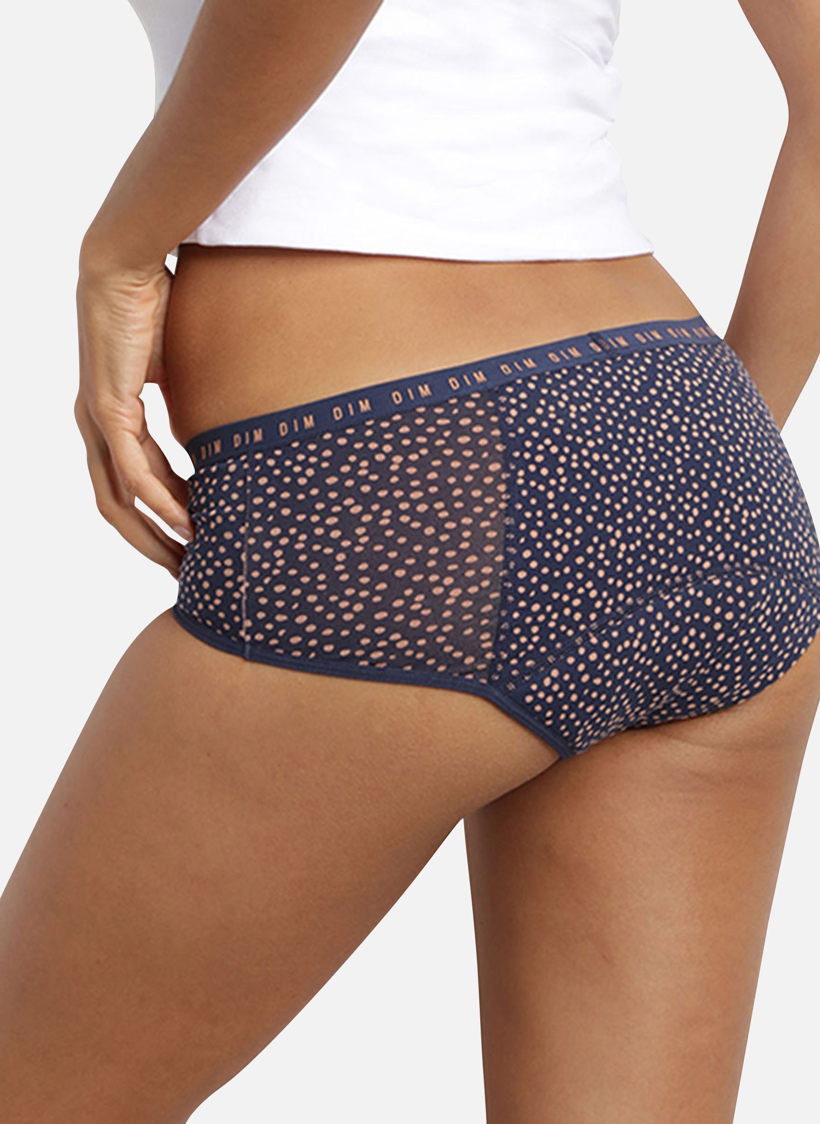Culottes Shorty de Règles Bio Flux Abondant & Nui femme bleu Dim Culottes Shorty de Règles Bio Flux Abondant & Nui femme bleu A83 - PRINT POLKA DOTS