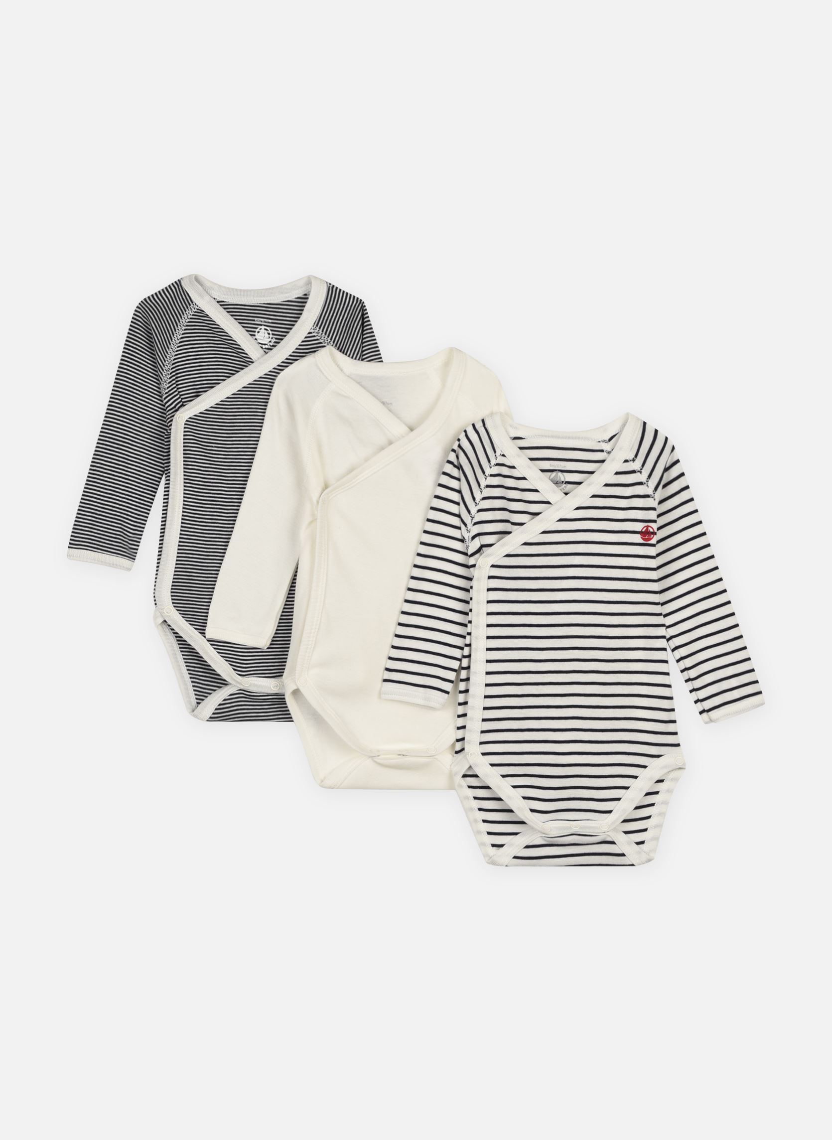Vêtements Petit Bateau Lot de 3 bodies Croisés Manches Longues Marinière pour Accessoires