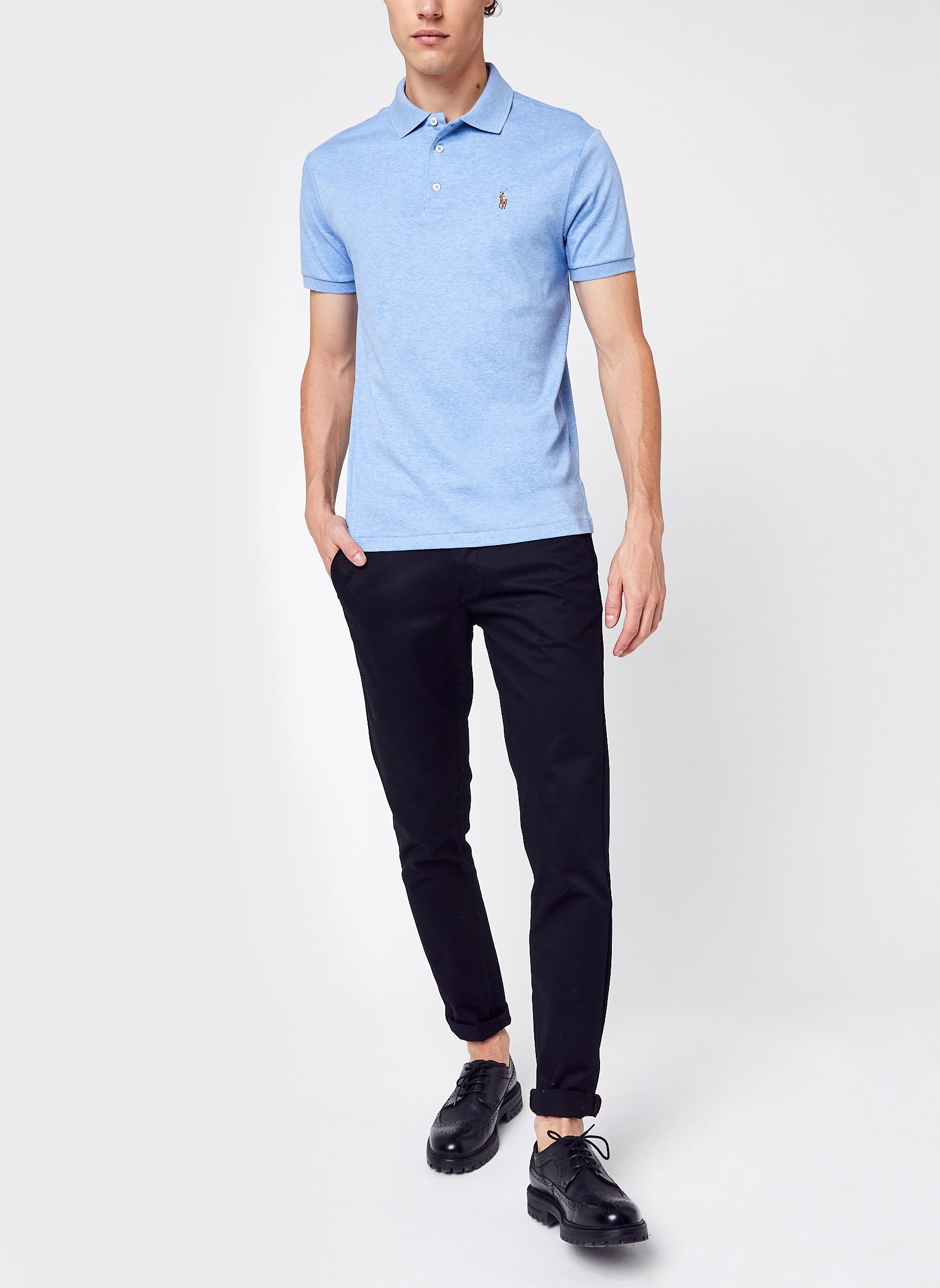 Polos Polo ajusté en coton doux 710704319 homme bleu Polo Ralph Lauren Polos Polo ajusté en coton doux 710704319 homme bleu JAMAICA HEATHER