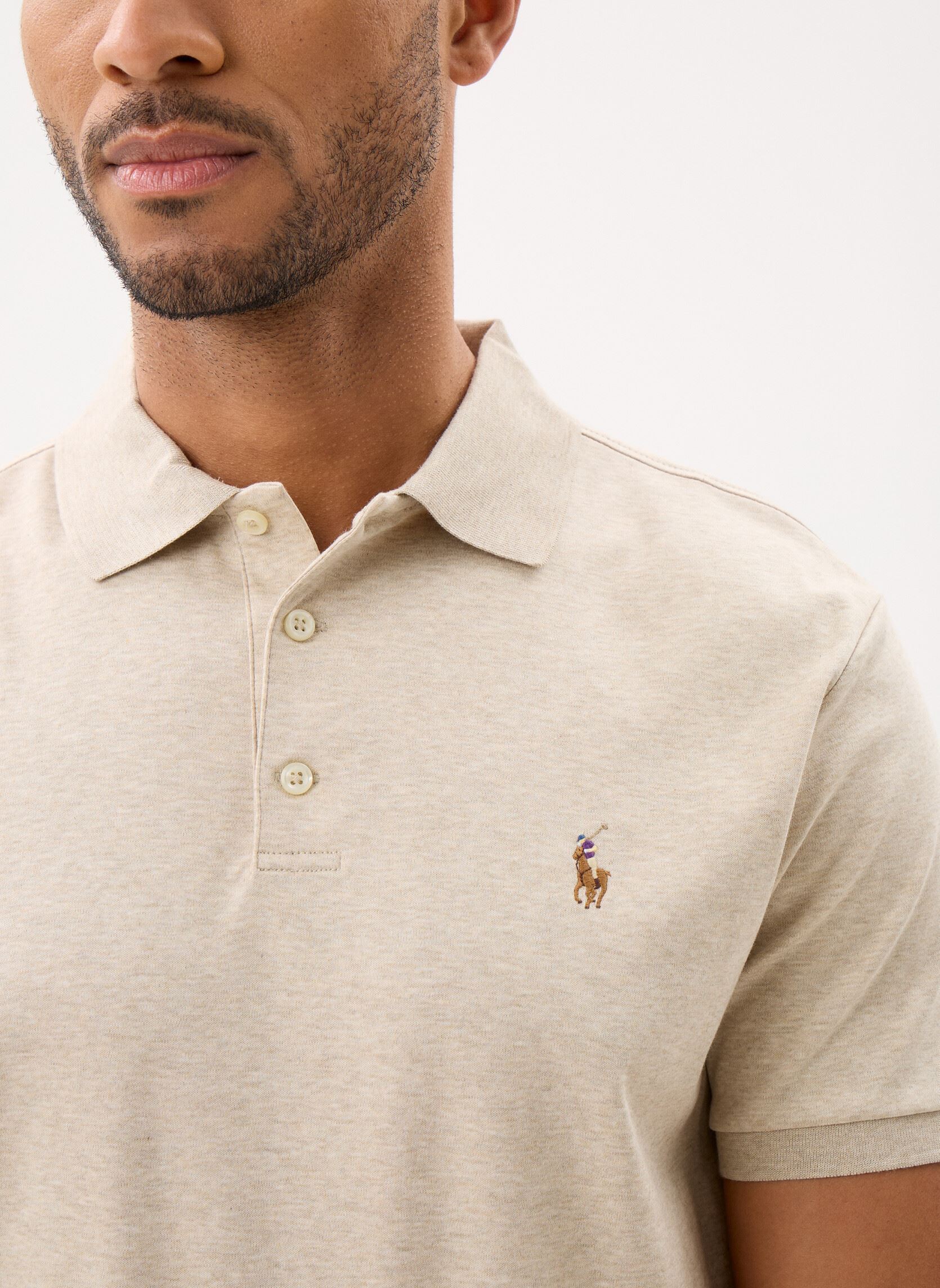 Polos Polo ajusté en coton doux 710704319 homme beige Polo Ralph Lauren Polos Polo ajusté en coton doux 710704319 homme beige EXPEDITION DUNE HEATHER