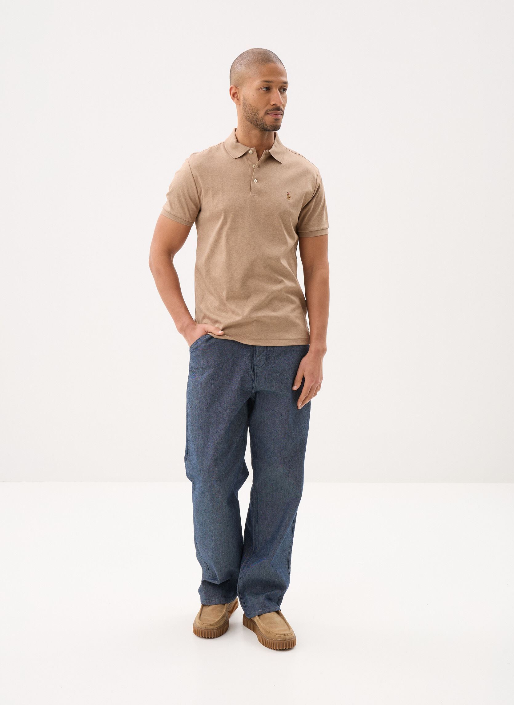 Polos Polo ajusté en coton doux 710704319 homme beige Polo Ralph Lauren Polos Polo ajusté en coton doux 710704319 homme beige GREY CLOUD HEATHER