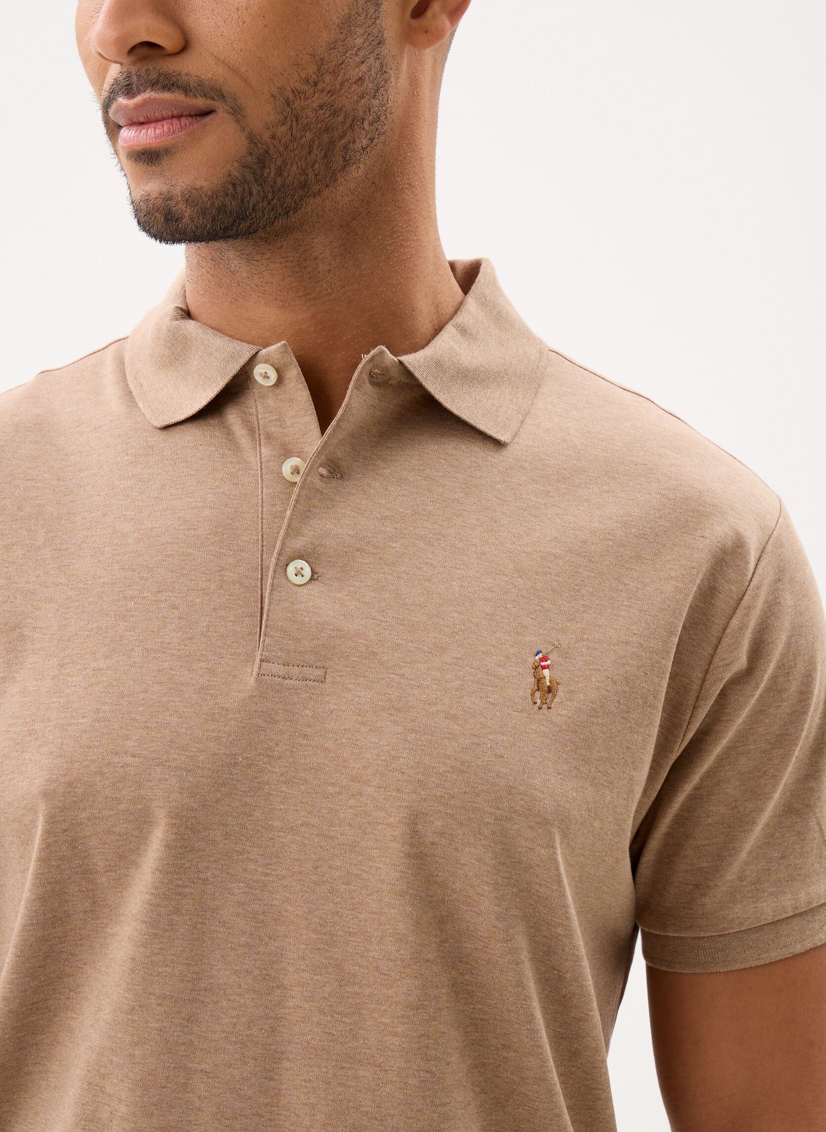 Polos Polo ajusté en coton doux 710704319 homme beige Polo Ralph Lauren Polos Polo ajusté en coton doux 710704319 homme beige GREY CLOUD HEATHER