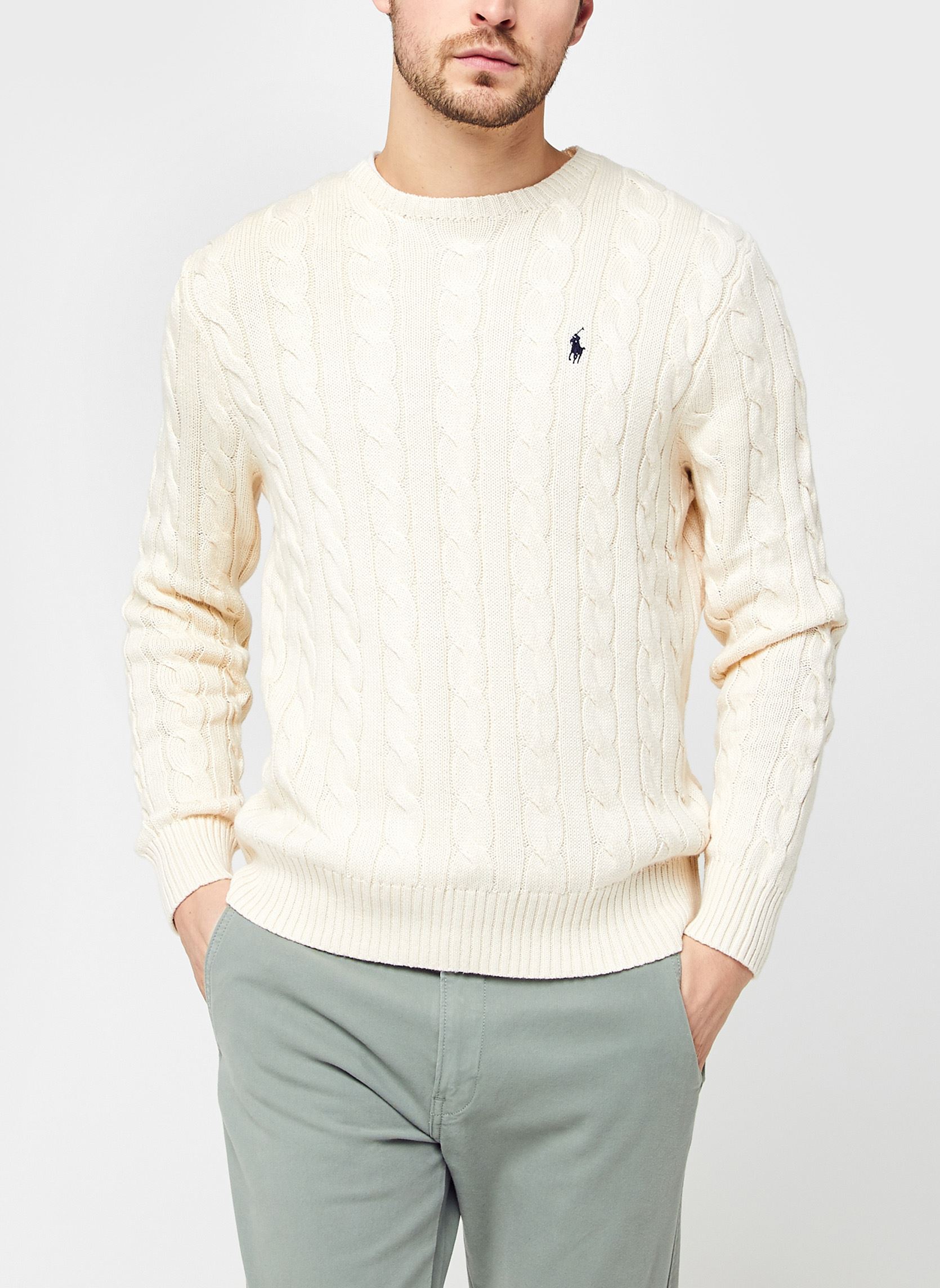 Polo Ralph Lauren Pull col rond en coton torsadé (Blanc) Vêtements chez Sarenza (538322)