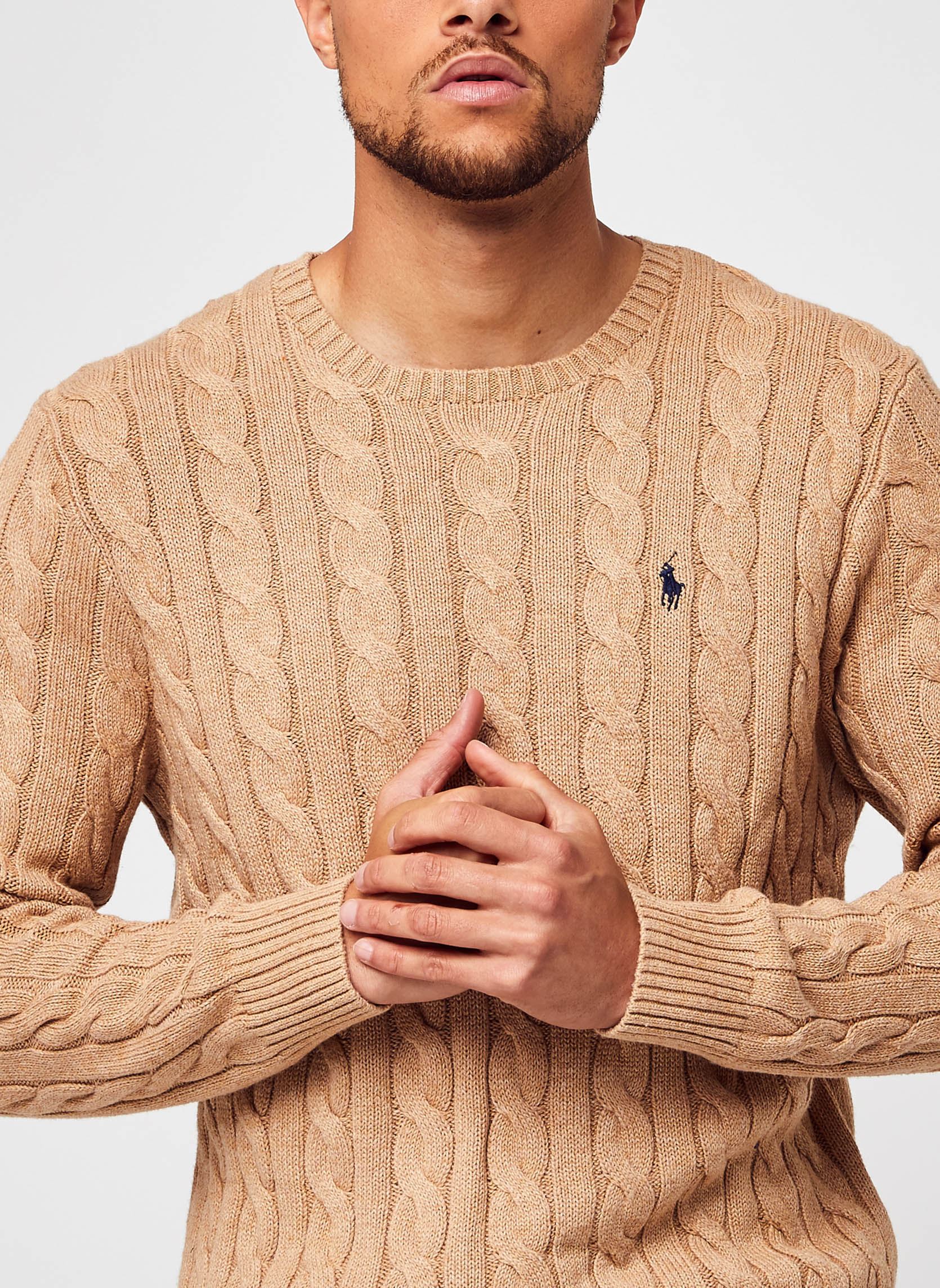 Pulls Pull torsadé en coton homme marron Polo Ralph Lauren Pulls Pull torsadé en coton homme marron CAMEL MELANGE