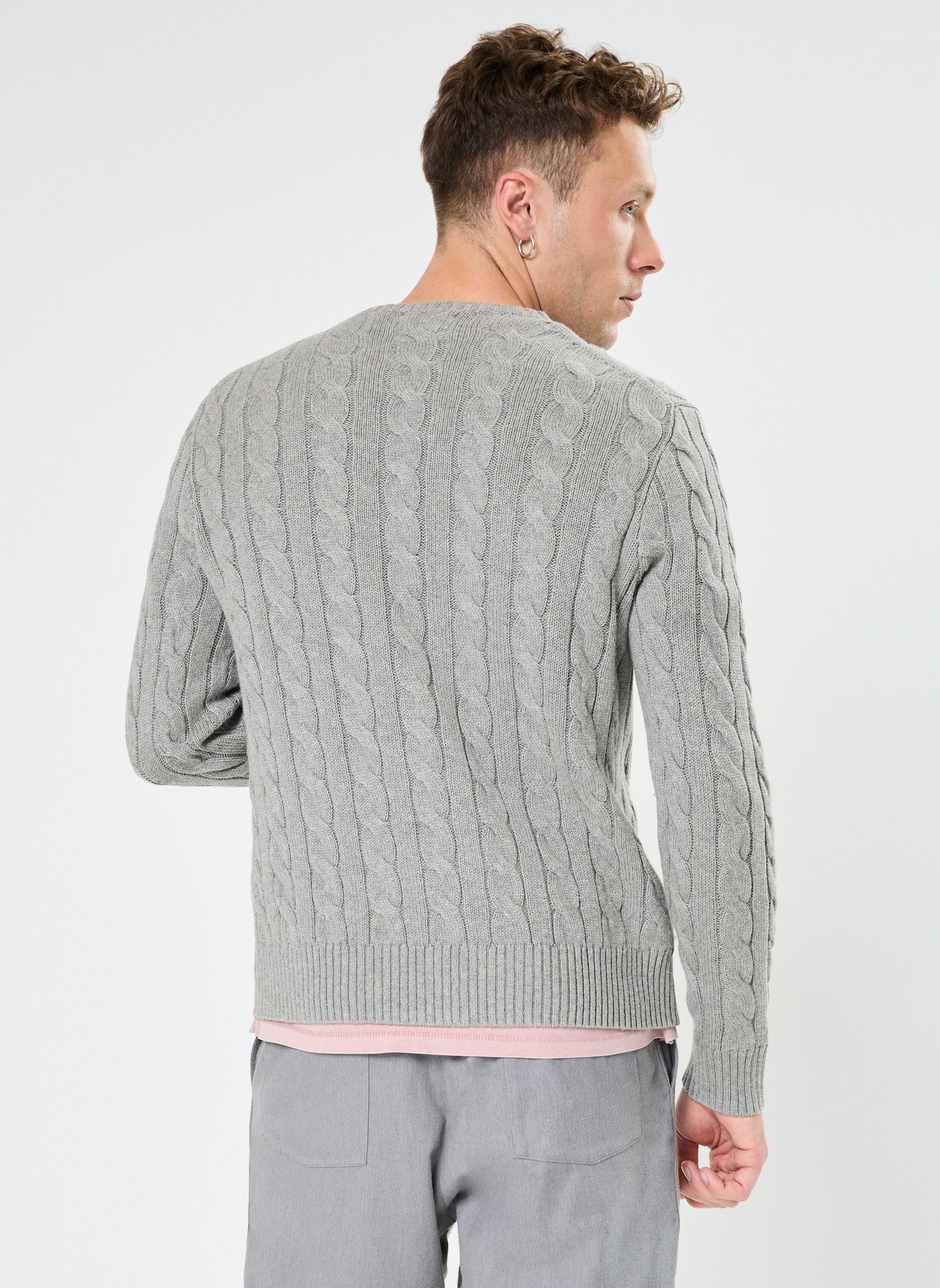 Pulls Pull torsadé en coton homme gris Polo Ralph Lauren Pulls Pull torsadé en coton homme gris FAWN GREY HEATHER