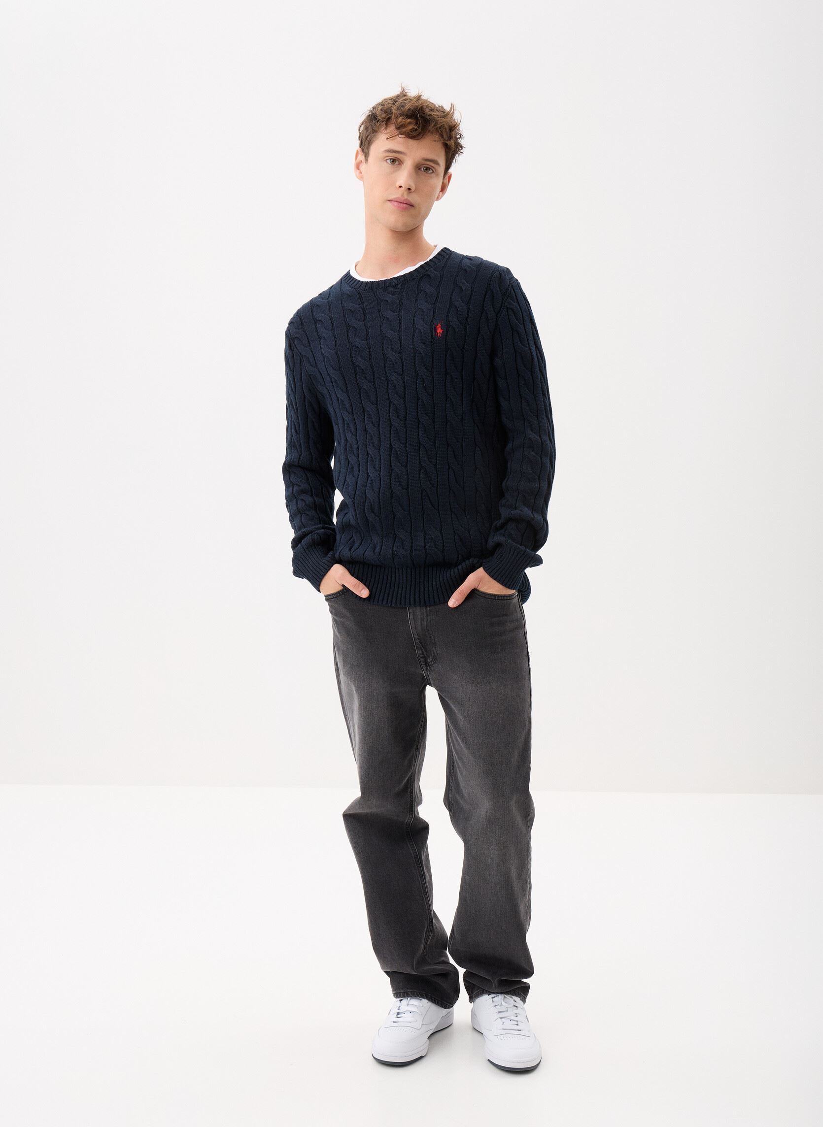 Pulls Pull torsadé en coton homme bleu Polo Ralph Lauren Pulls Pull torsadé en coton homme bleu HUNTER NAVY