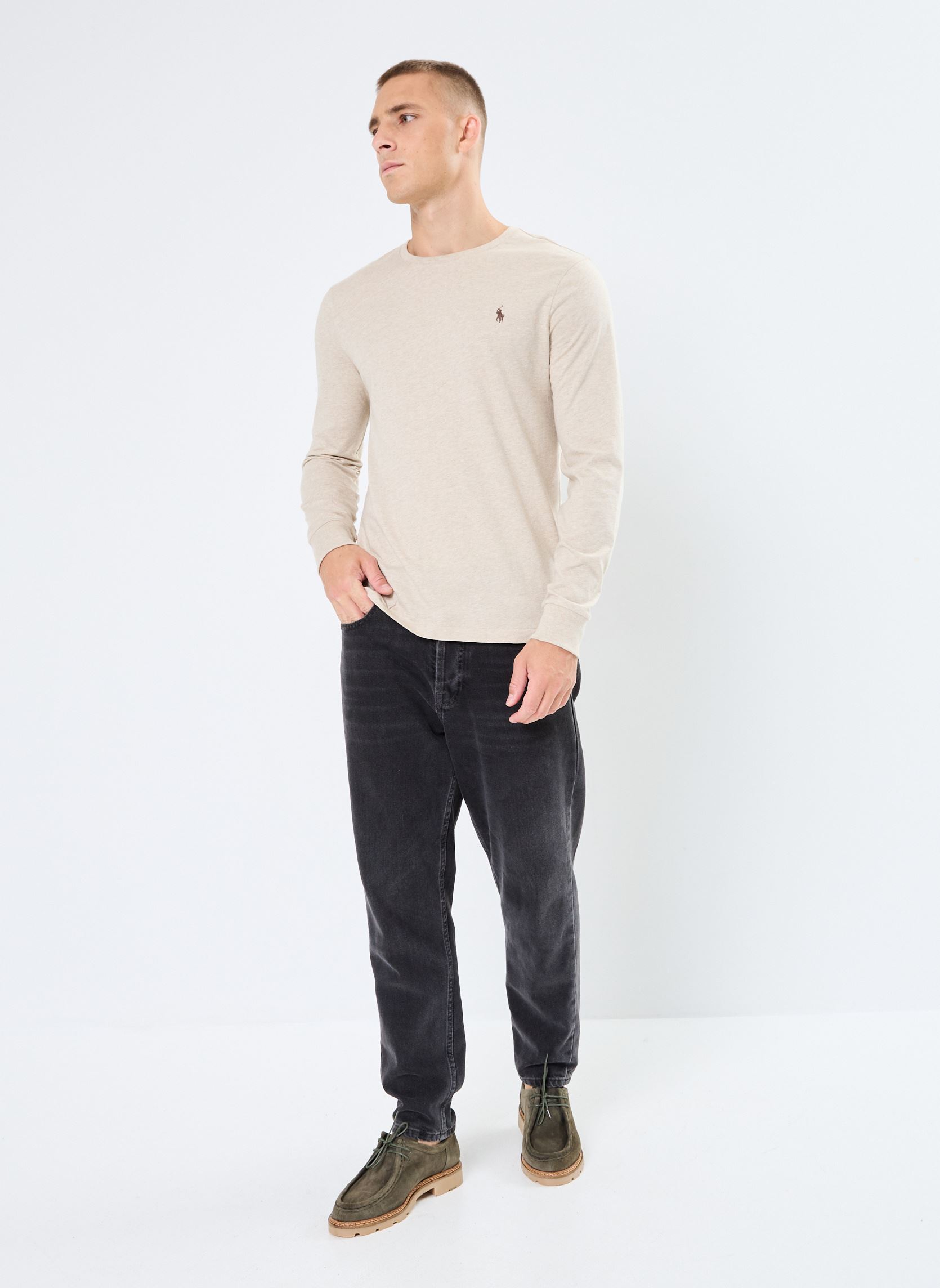 T-shirts T-Shirt Ajusté Manches Longues En Jersey heren beige Polo Ralph Lauren T-shirts T-Shirt Ajusté Manches Longues En Jersey heren beige EXPEDITION DUNE HEATHERC8888