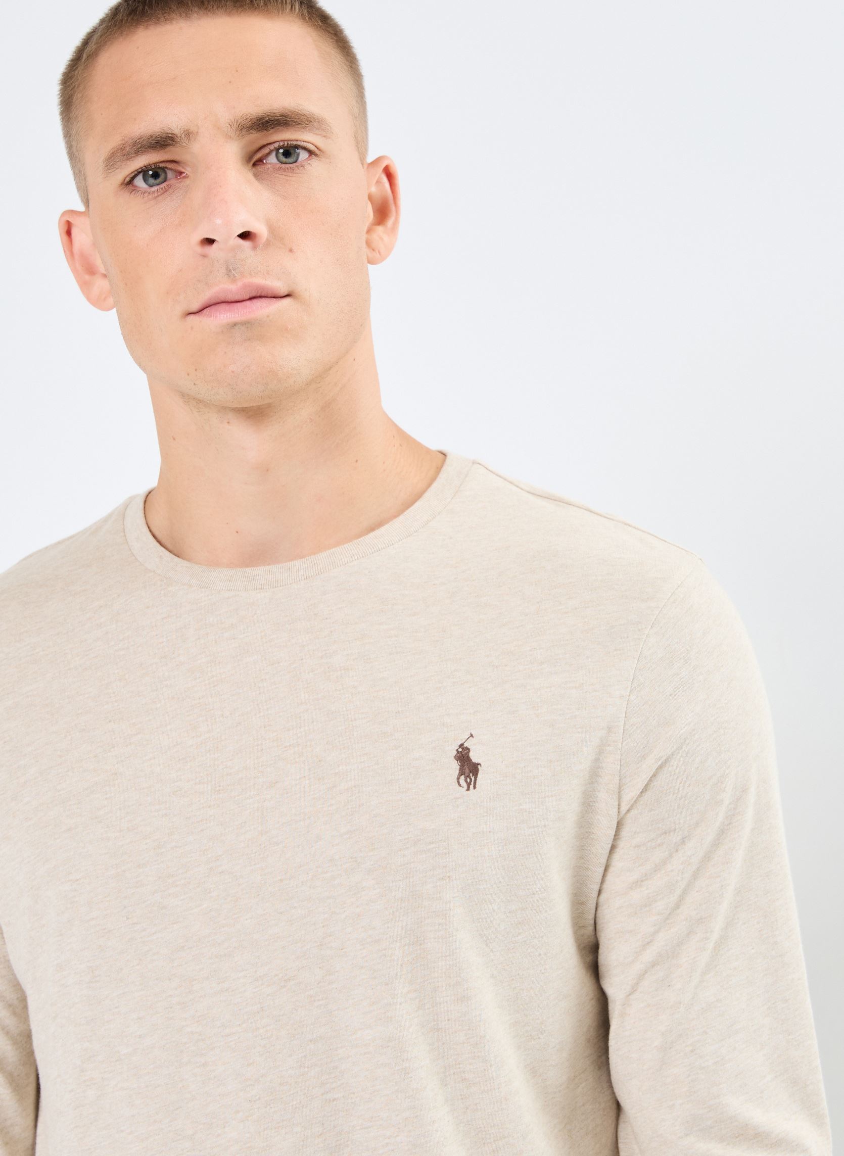 T-shirts T-Shirt Ajusté Manches Longues En Jersey heren beige Polo Ralph Lauren T-shirts T-Shirt Ajusté Manches Longues En Jersey heren beige EXPEDITION DUNE HEATHERC8888