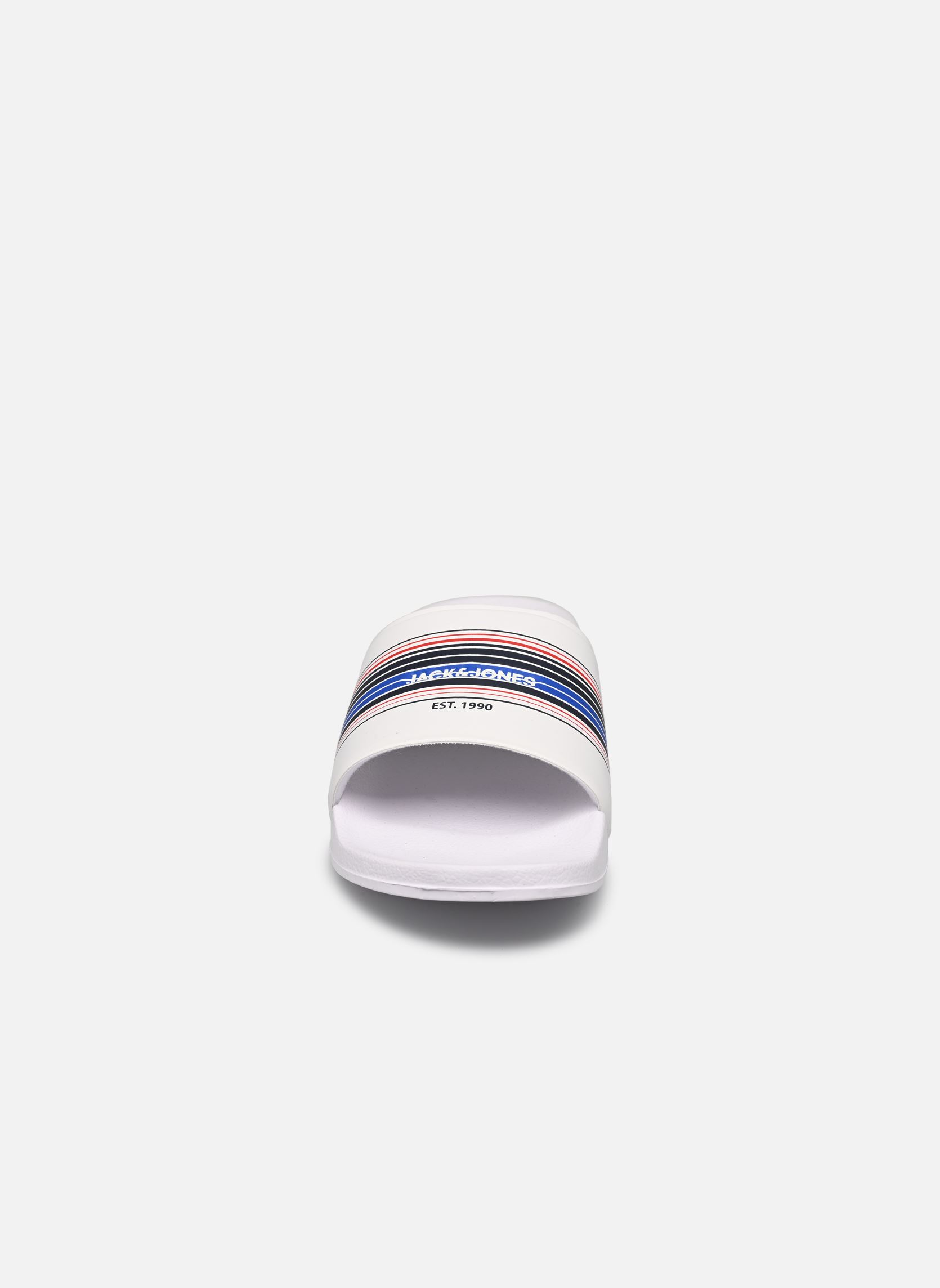 Sandalen en muilen JFWLEWIS STRIPE SLIDER heren wit Jack & Jones Sandalen en muilen JFWLEWIS STRIPE SLIDER heren wit Bright white