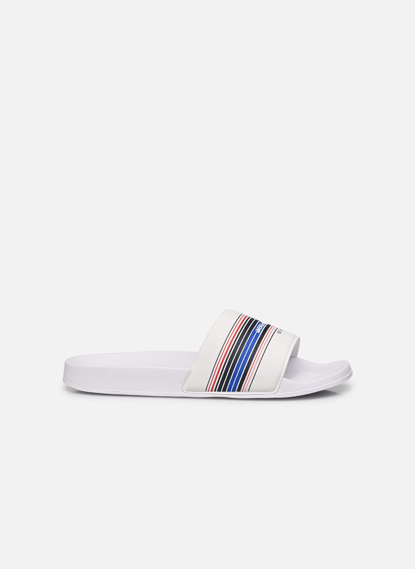Sandalen en muilen JFWLEWIS STRIPE SLIDER heren wit Jack & Jones Sandalen en muilen JFWLEWIS STRIPE SLIDER heren wit Bright white