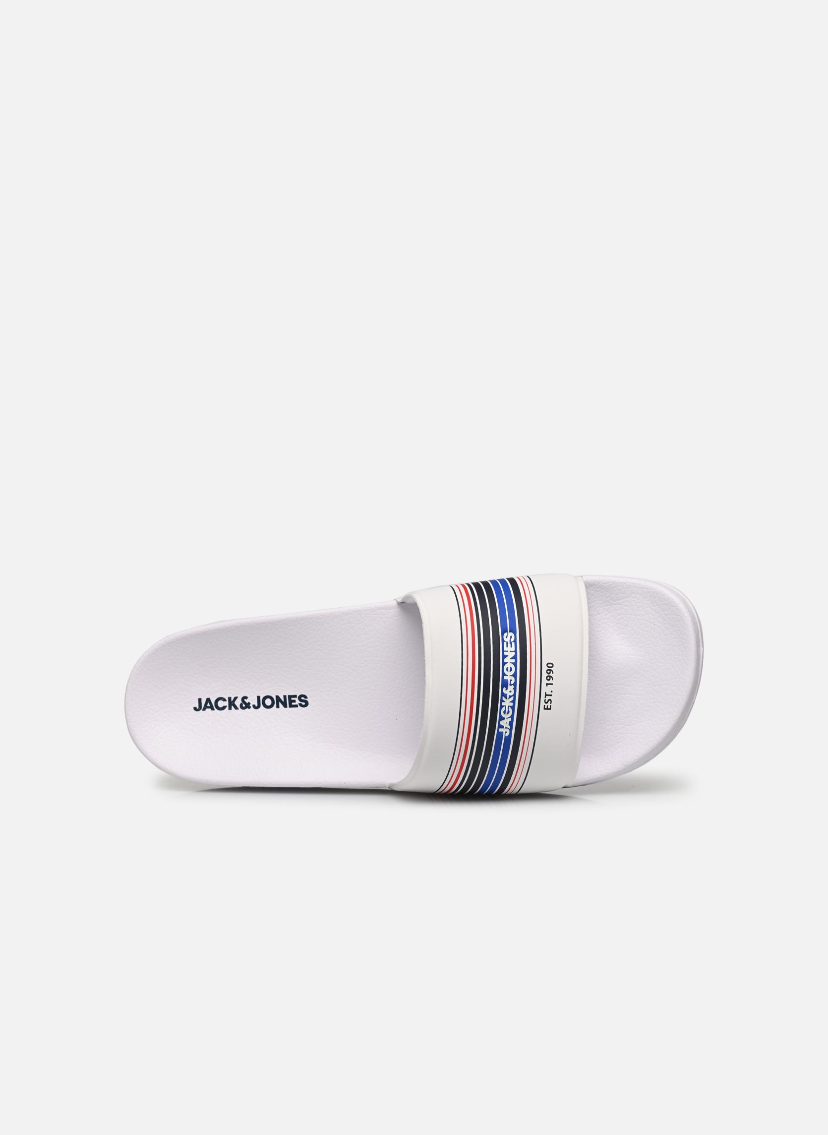 Sandalen en muilen JFWLEWIS STRIPE SLIDER heren wit Jack & Jones Sandalen en muilen JFWLEWIS STRIPE SLIDER heren wit Bright white