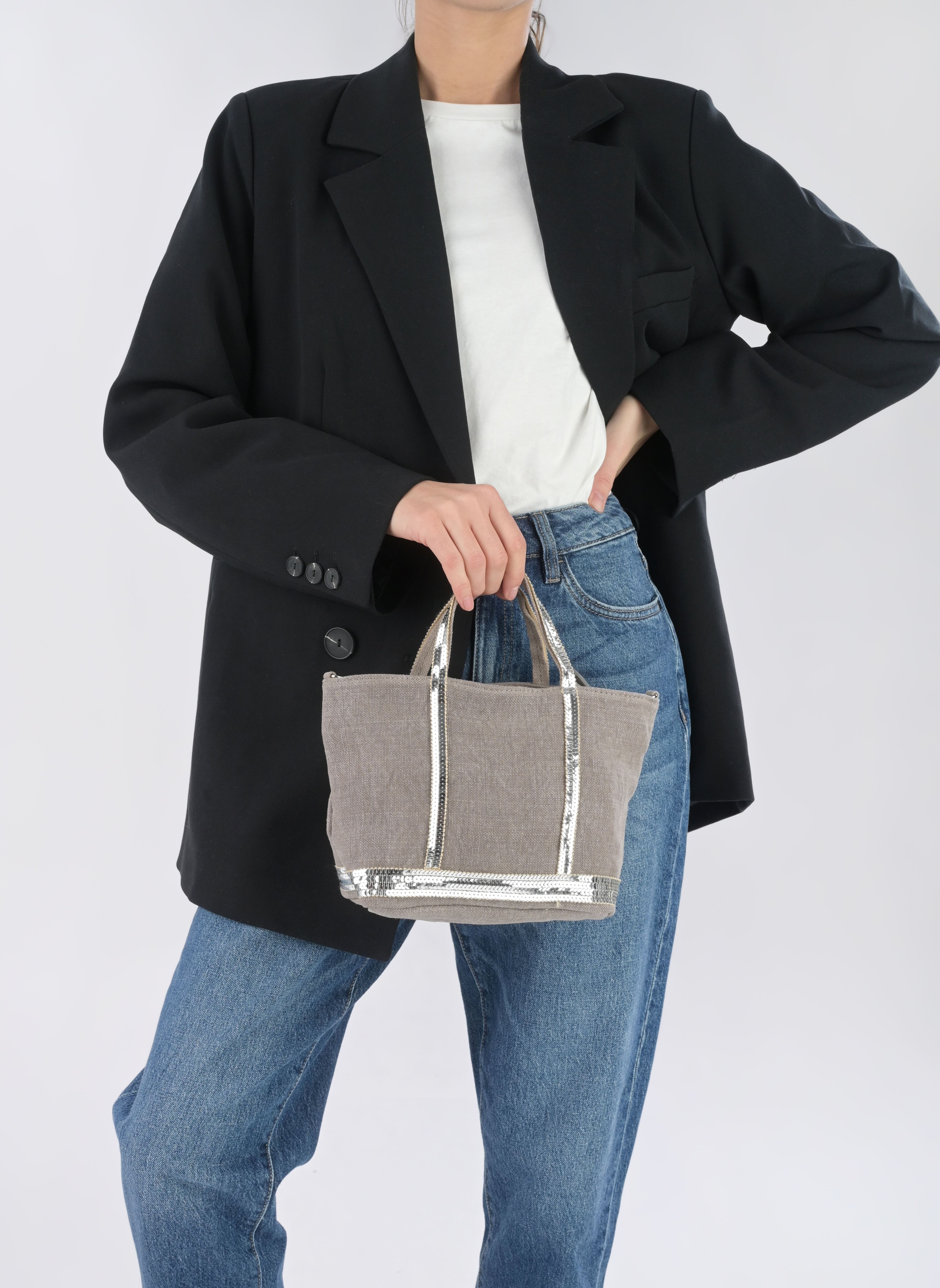 Shopper Cabas XS Bandoulière en Lin et Paillette damen beige Vanessa Bruno Shopper Cabas XS Bandoulière en Lin et Paillette damen beige CALCAIRE
