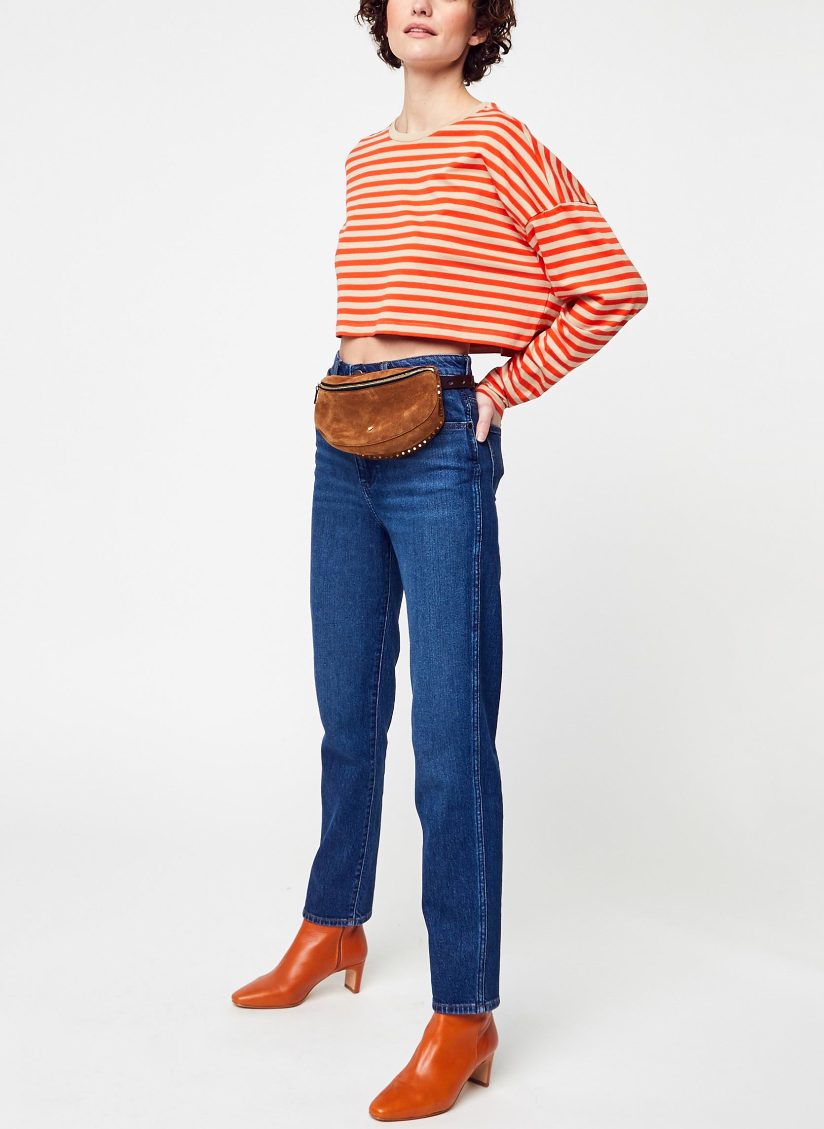 T-Shirts Nmfrida Stripe L/S O-Neck Semi Crop Top damen orange Noisy May T-Shirts Nmfrida Stripe L/S O-Neck Semi Crop Top damen orange Nomad