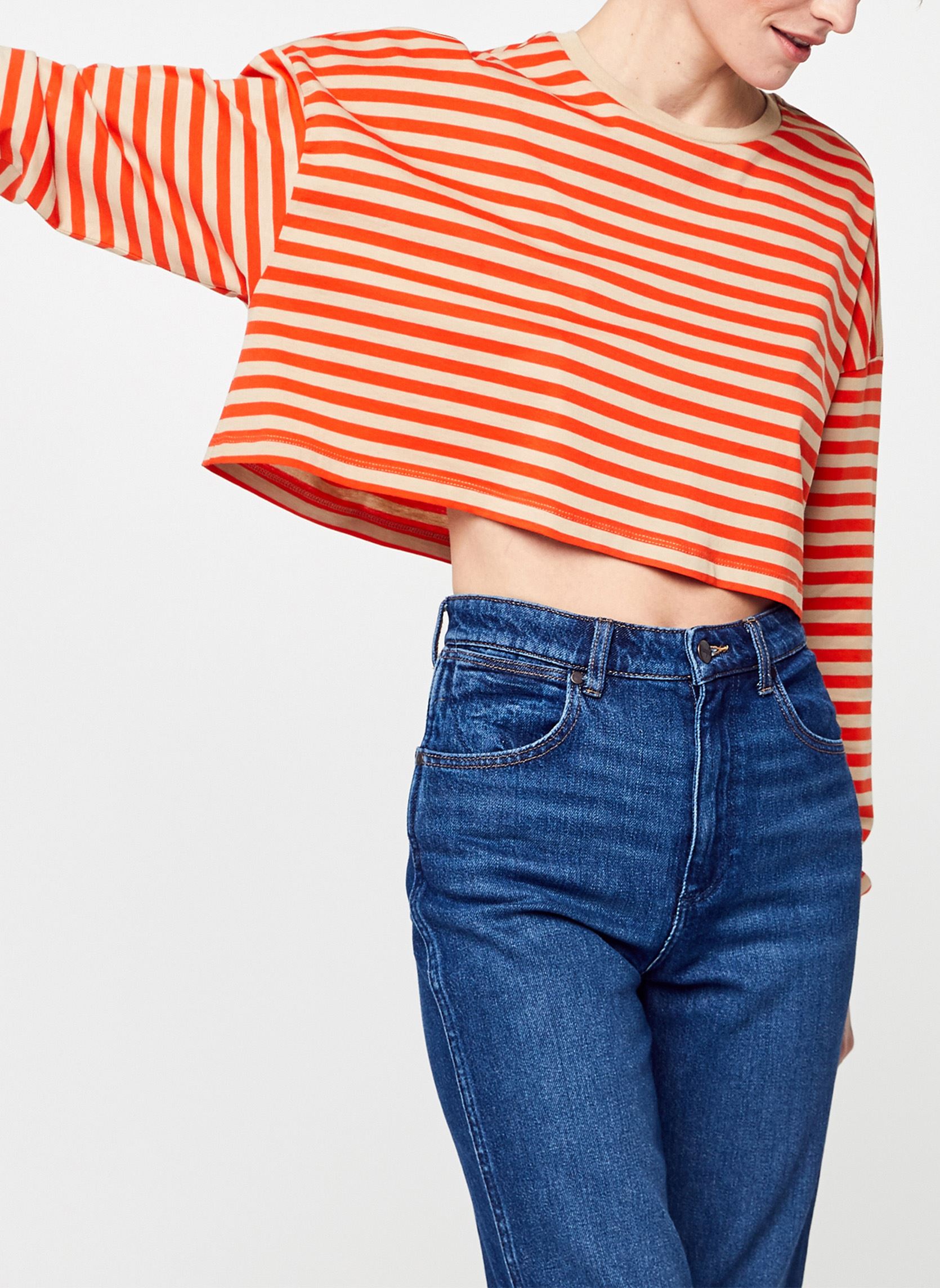 T-Shirts Nmfrida Stripe L/S O-Neck Semi Crop Top damen orange Noisy May T-Shirts Nmfrida Stripe L/S O-Neck Semi Crop Top damen orange Nomad