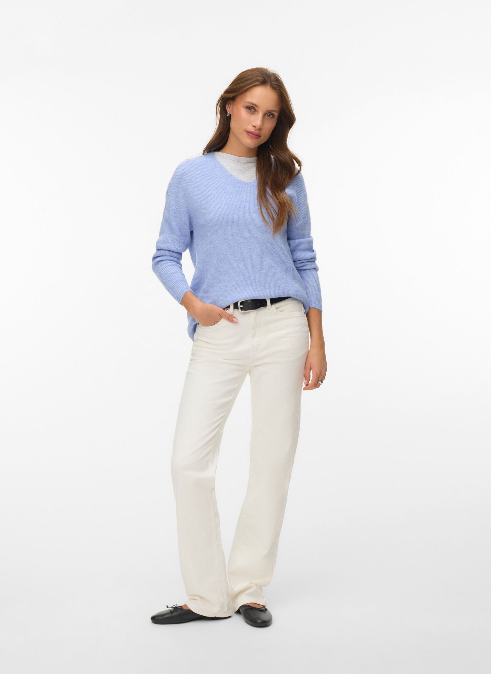 Truien Vmcrewlefile Ls V-Neck Blouse Noos dames blauw Vero Moda Truien Vmcrewlefile Ls V-Neck Blouse Noos dames blauw Brunnera Blue