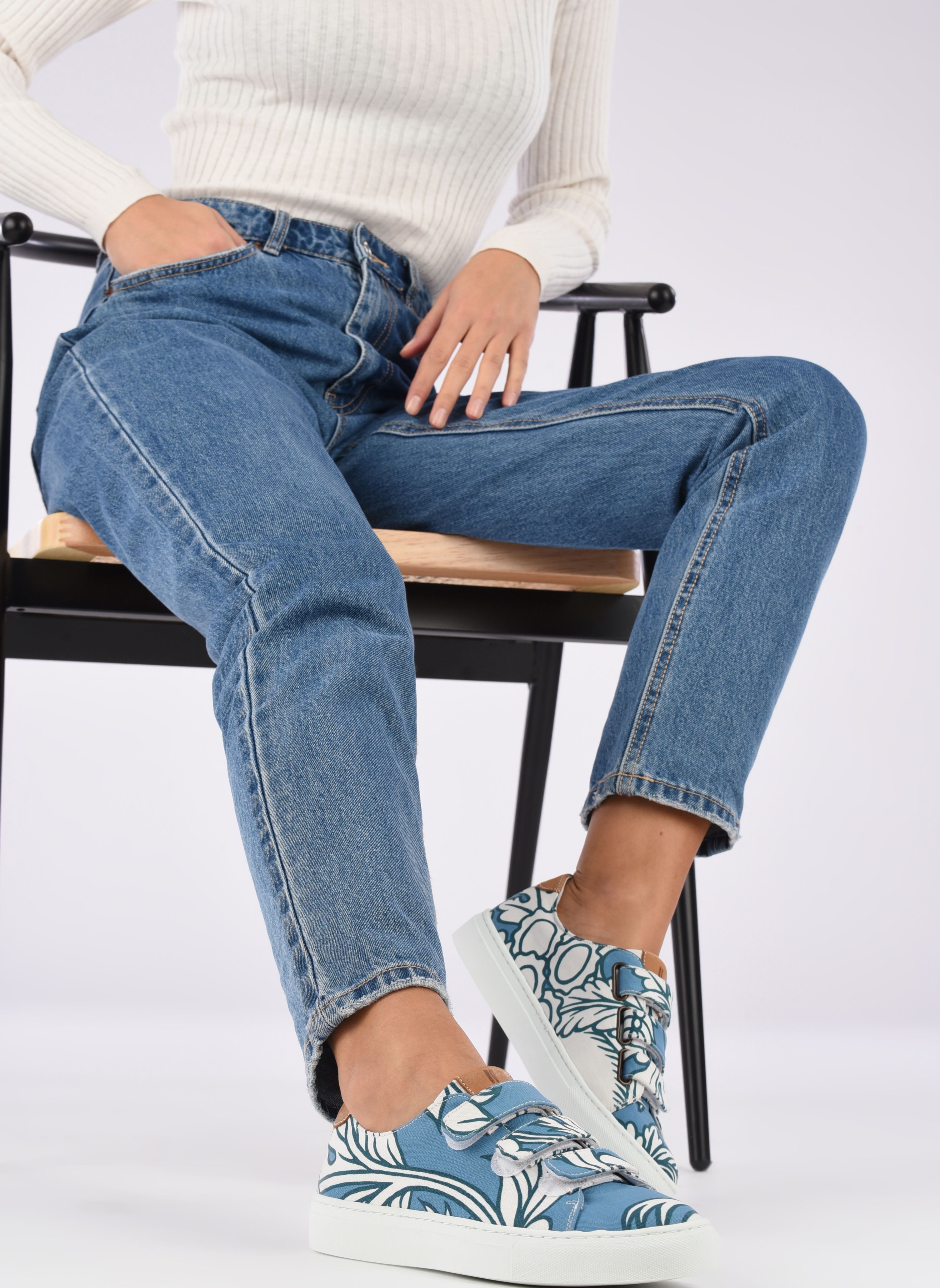 Print sneakers Scratch indienne bleu dames blauw Le Lissier Print sneakers Scratch indienne bleu dames blauw BLEU