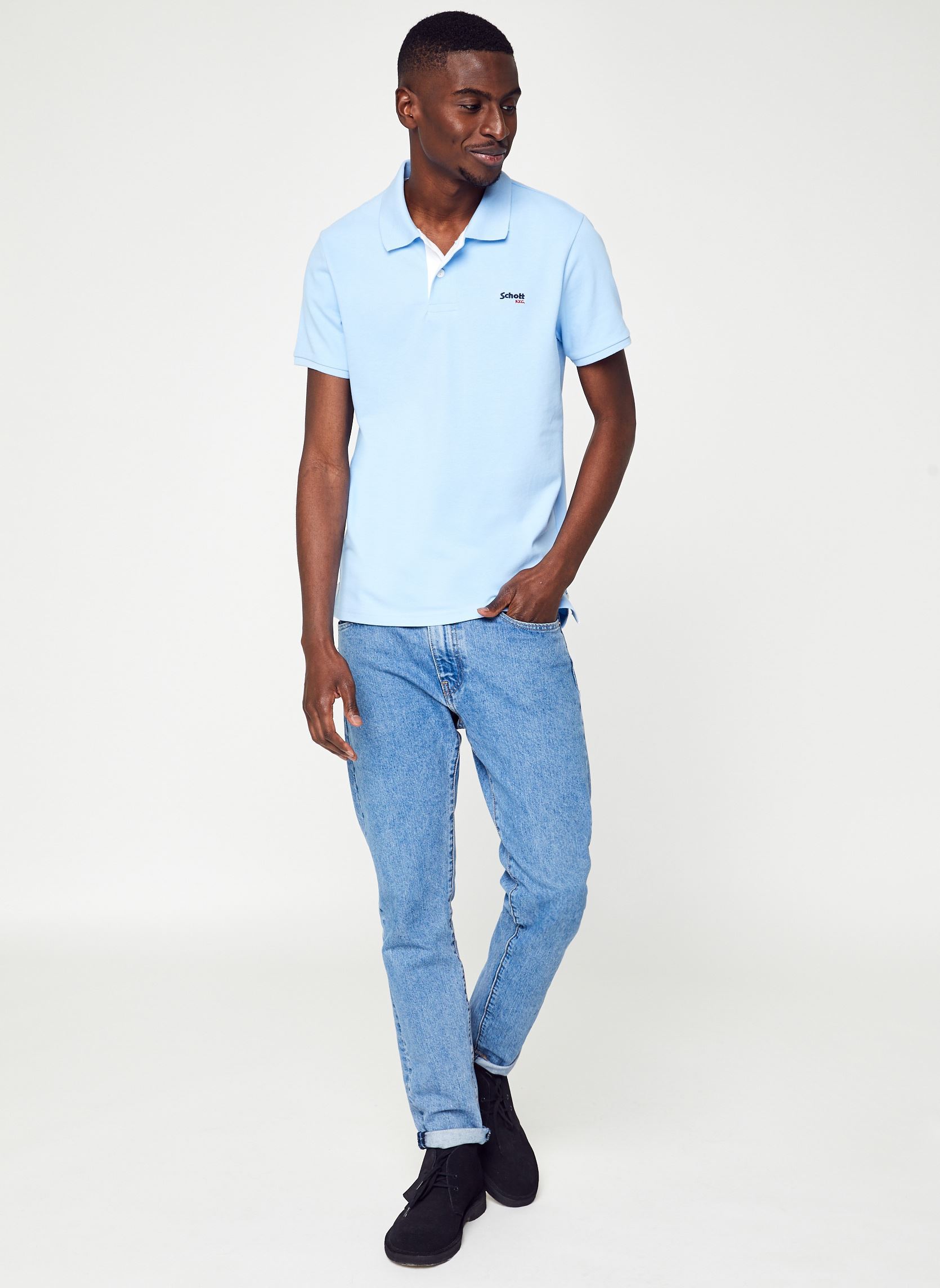 Polos PS Milton homme bleu Schott Polos PS Milton homme bleu SKY/WHITE