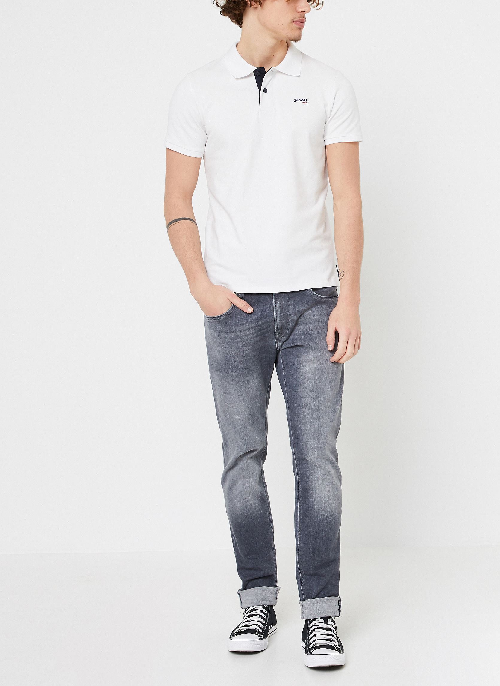 Polos PS Milton homme blanc Schott Polos PS Milton homme blanc WHITE/NAVY