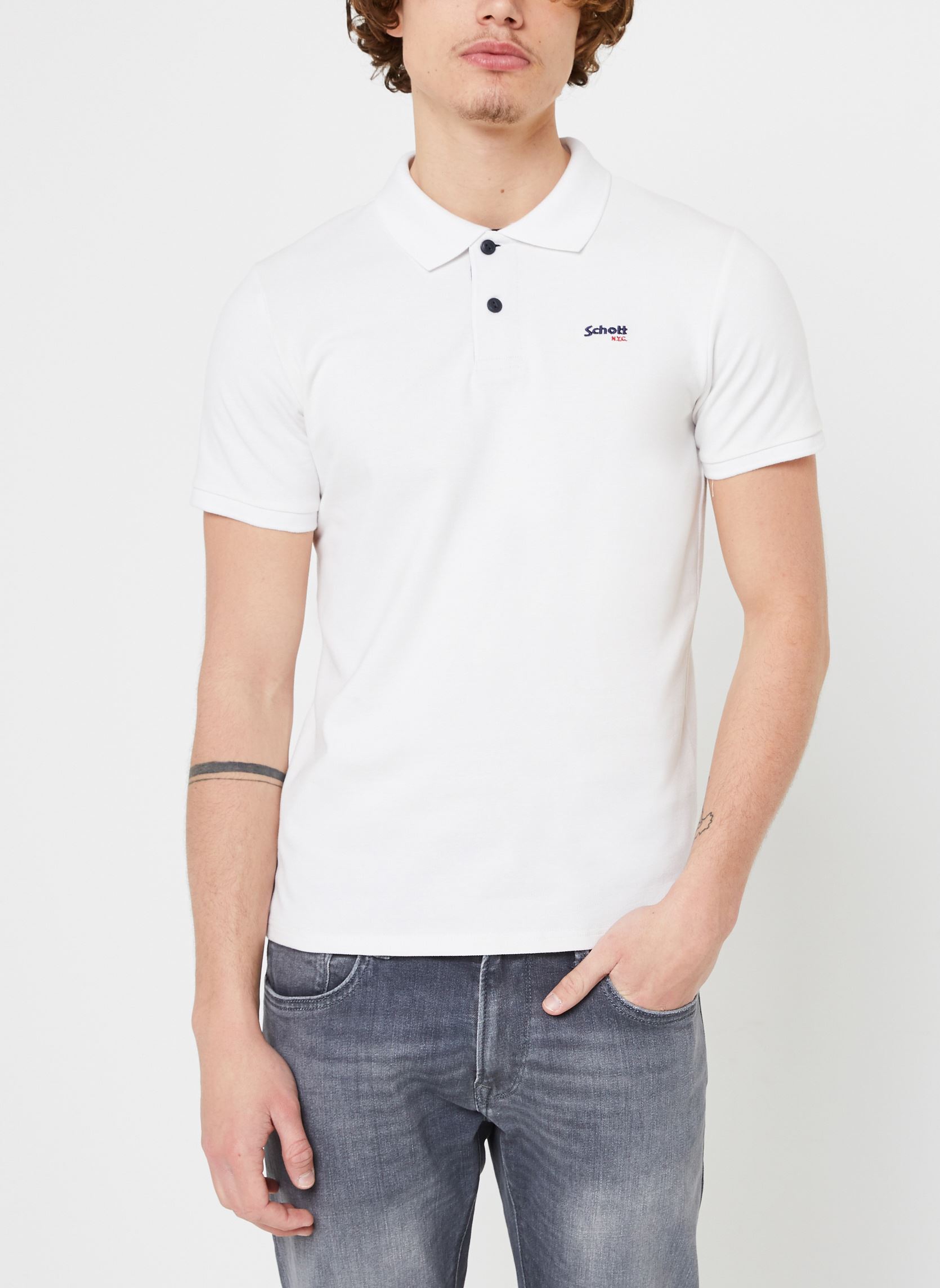 Polos PS Milton homme blanc Schott Polos PS Milton homme blanc WHITE/NAVY