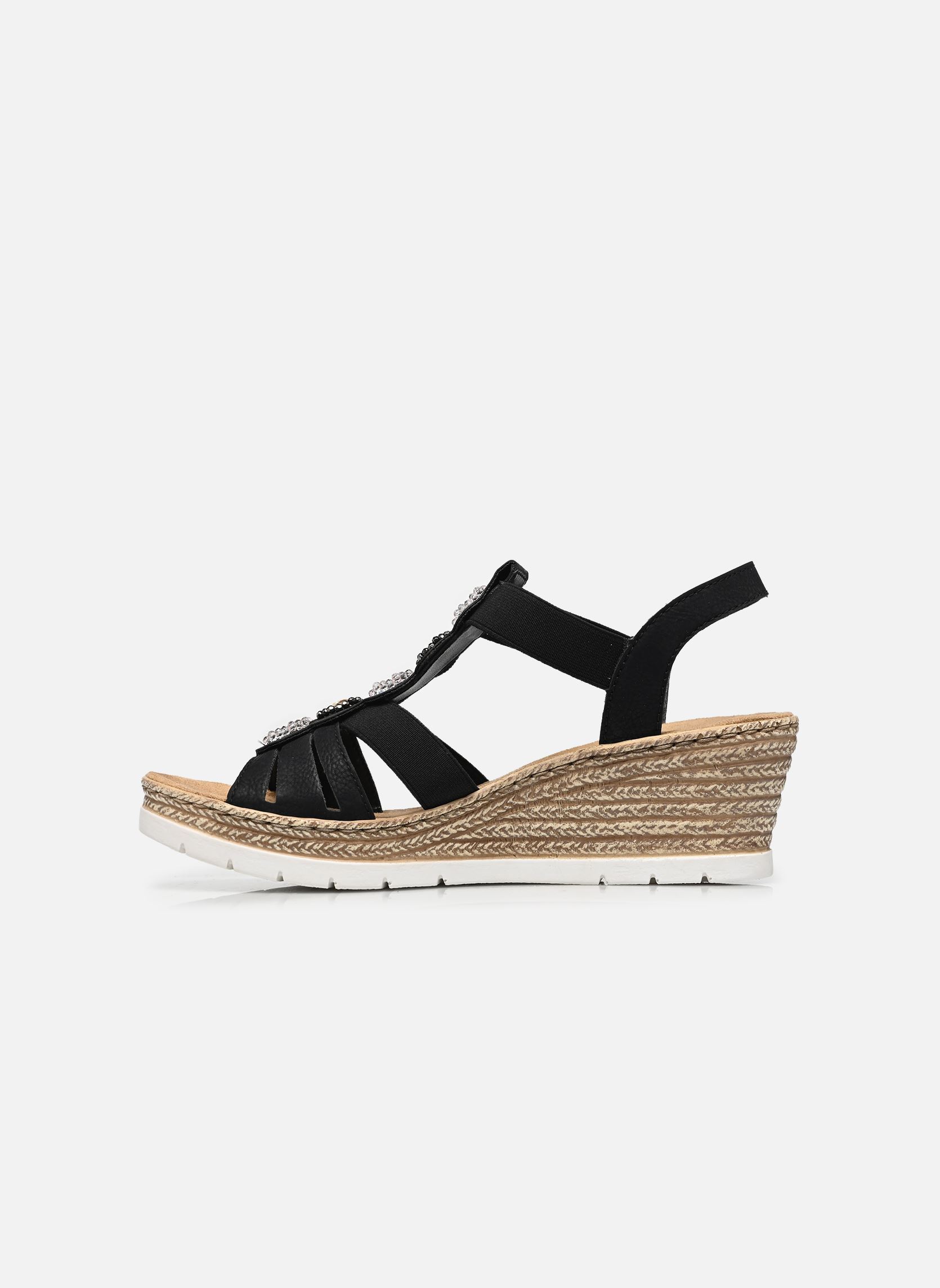 Sandalen met sleehak en plateau 619B2 dames zwart Rieker Sandalen met sleehak en plateau 619B2 dames zwart SCHWARZ