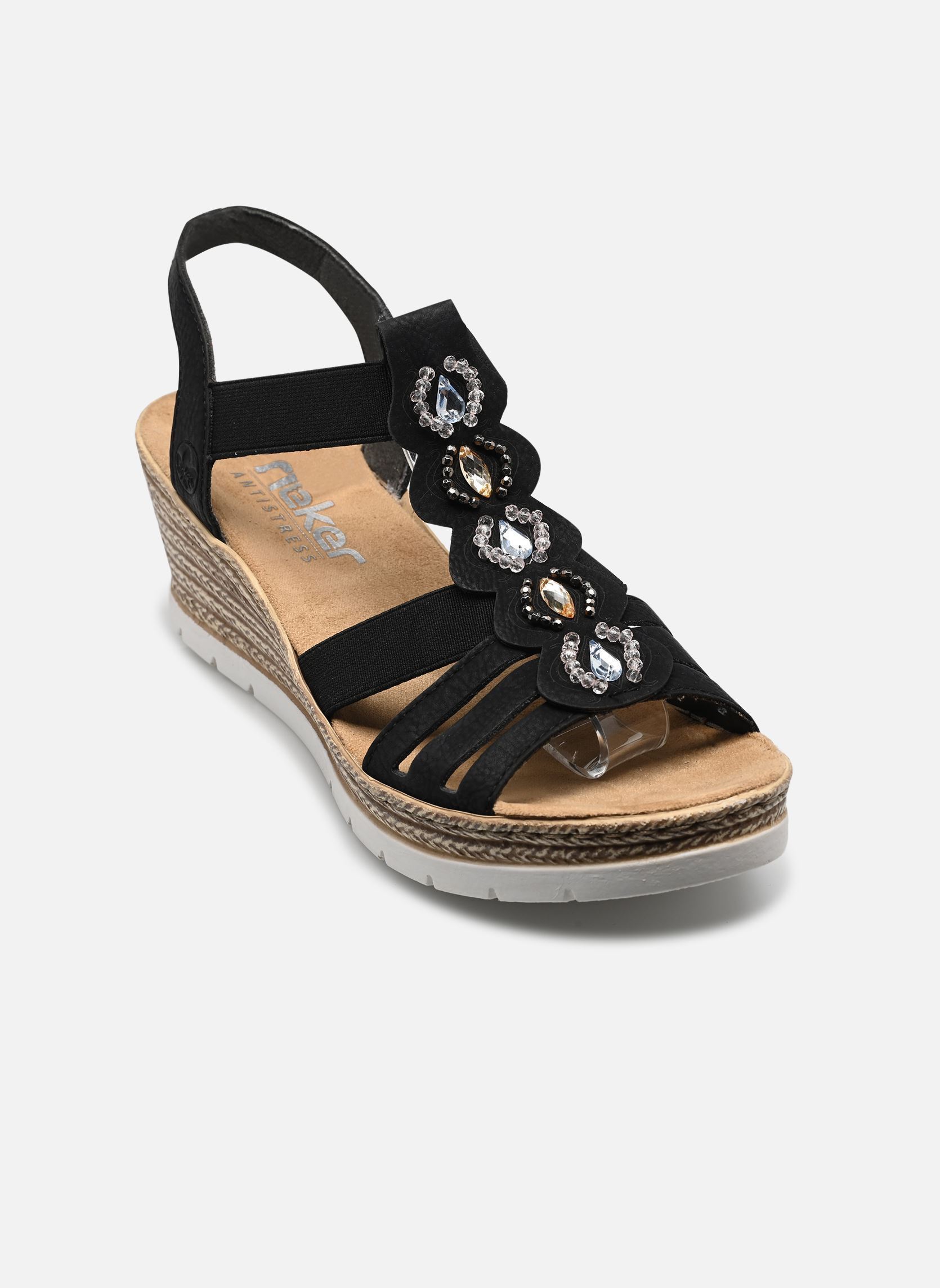 Sandalen met sleehak en plateau 619B2 dames zwart Rieker Sandalen met sleehak en plateau 619B2 dames zwart SCHWARZ