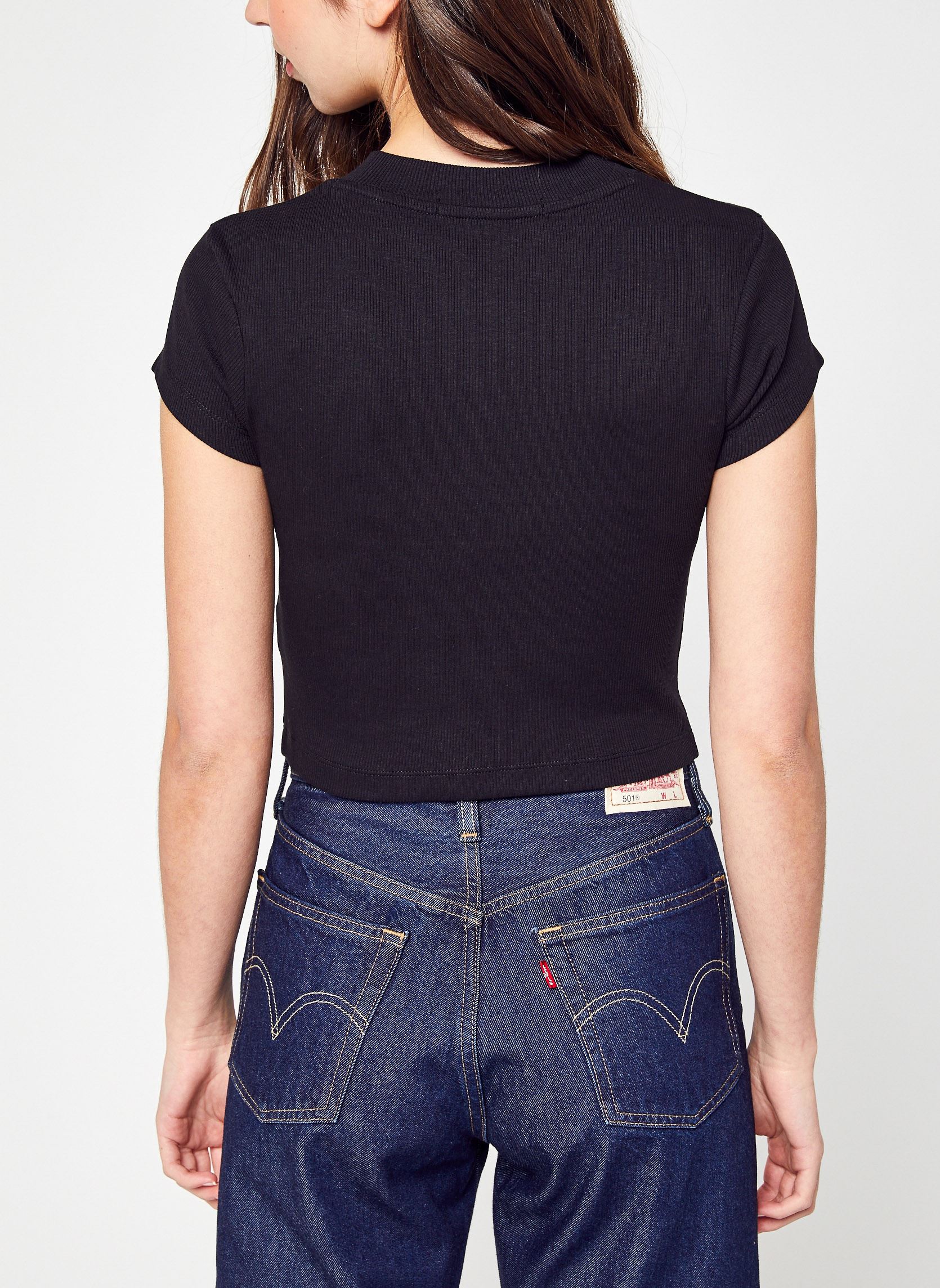 Tee-shirts Ck Rib Cropped Slim Tee femme noir Calvin Klein Jeans Tee-shirts Ck Rib Cropped Slim Tee femme noir Beh Ck Black