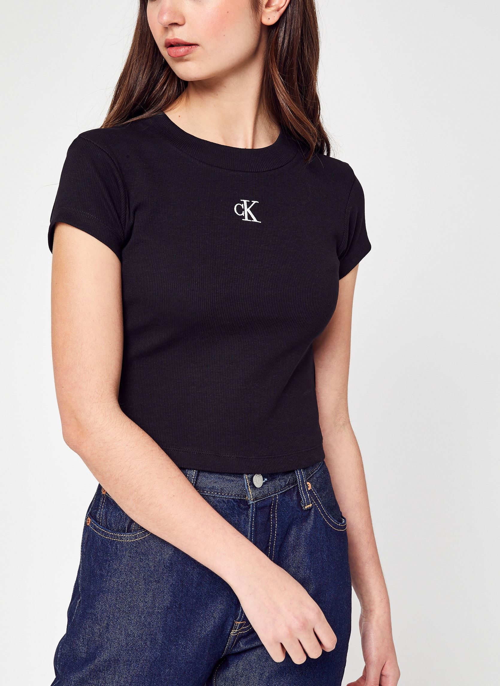 Vêtements Calvin Klein Jeans Ck Rib Cropped Slim Tee pour Accessoires