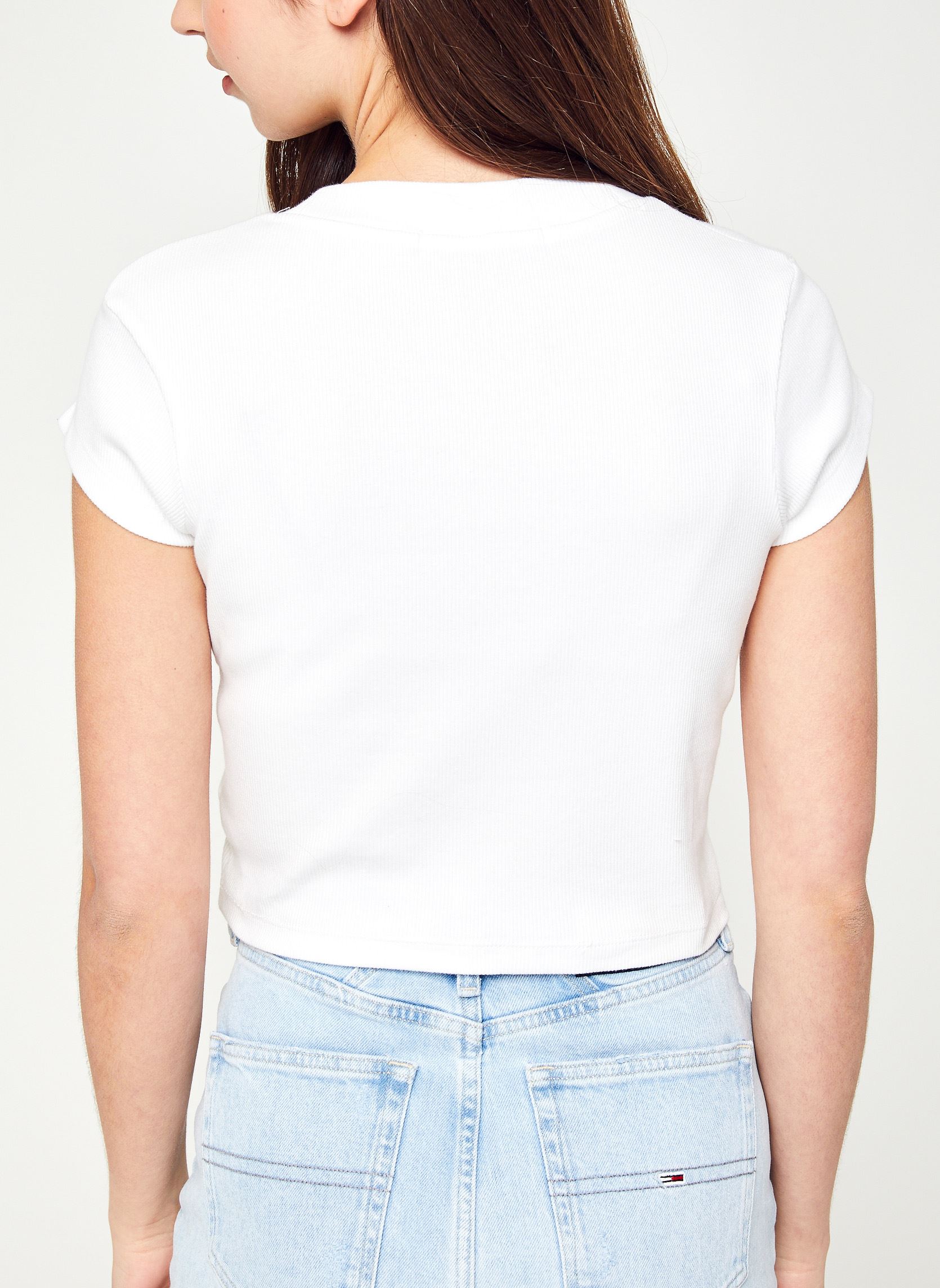 Tee-shirts Ck Rib Cropped Slim Tee femme blanc Calvin Klein Jeans Tee-shirts Ck Rib Cropped Slim Tee femme blanc YAF BRIGHT WHITE