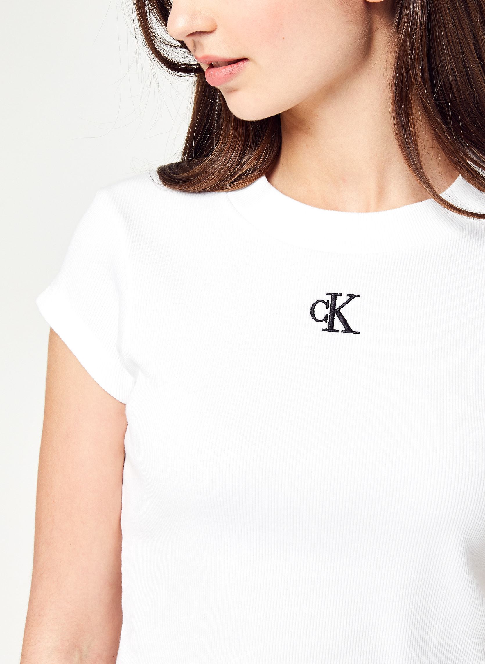 Tee-shirts Ck Rib Cropped Slim Tee femme blanc Calvin Klein Jeans Tee-shirts Ck Rib Cropped Slim Tee femme blanc YAF BRIGHT WHITE