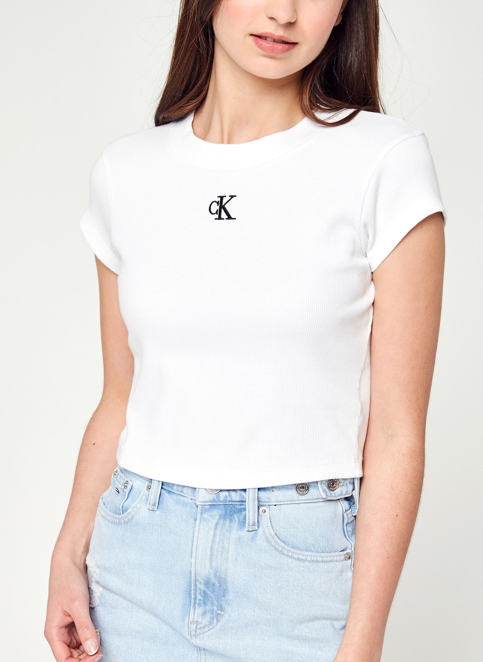 Vêtements Calvin Klein Jeans Ck Rib Cropped Slim Tee pour Accessoires - vue 2