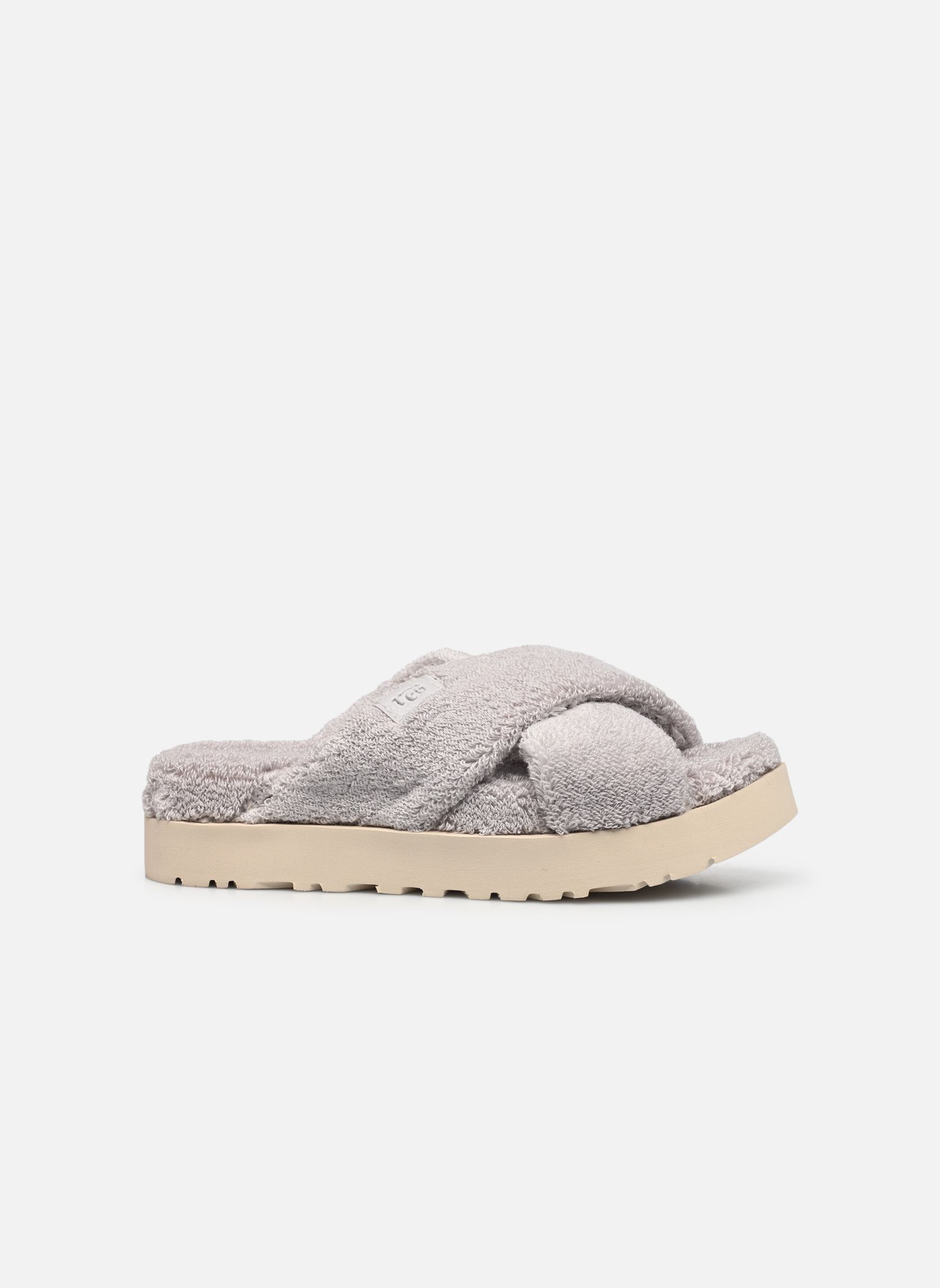 Pantofole W FUZZ SUGAR TERRY CROSS SLIDE donna argento UGG Pantofole W FUZZ SUGAR TERRY CROSS SLIDE donna argento METAL GREY
