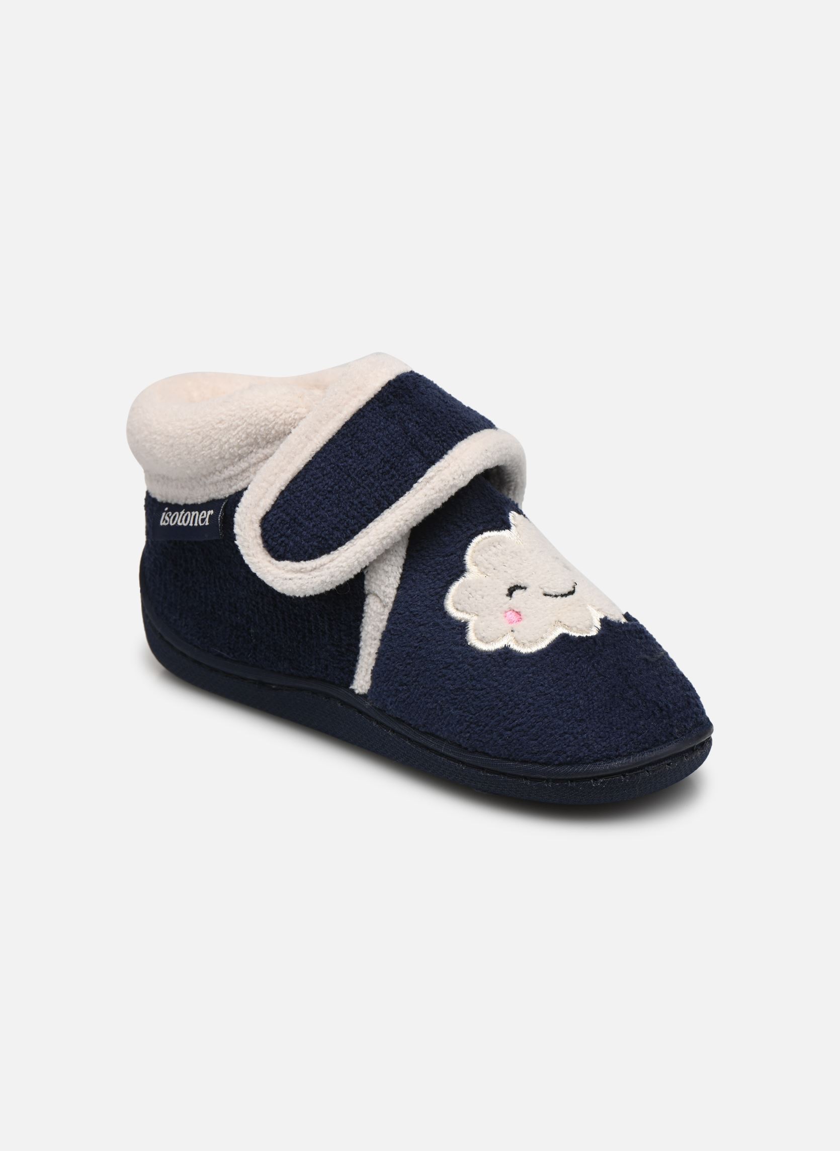 Hausschuhe Bottillons Velcro Fille - Micro-Eponge mädchen blau Isotoner Hausschuhe Bottillons Velcro Fille - Micro-Eponge mädchen blau MARINE