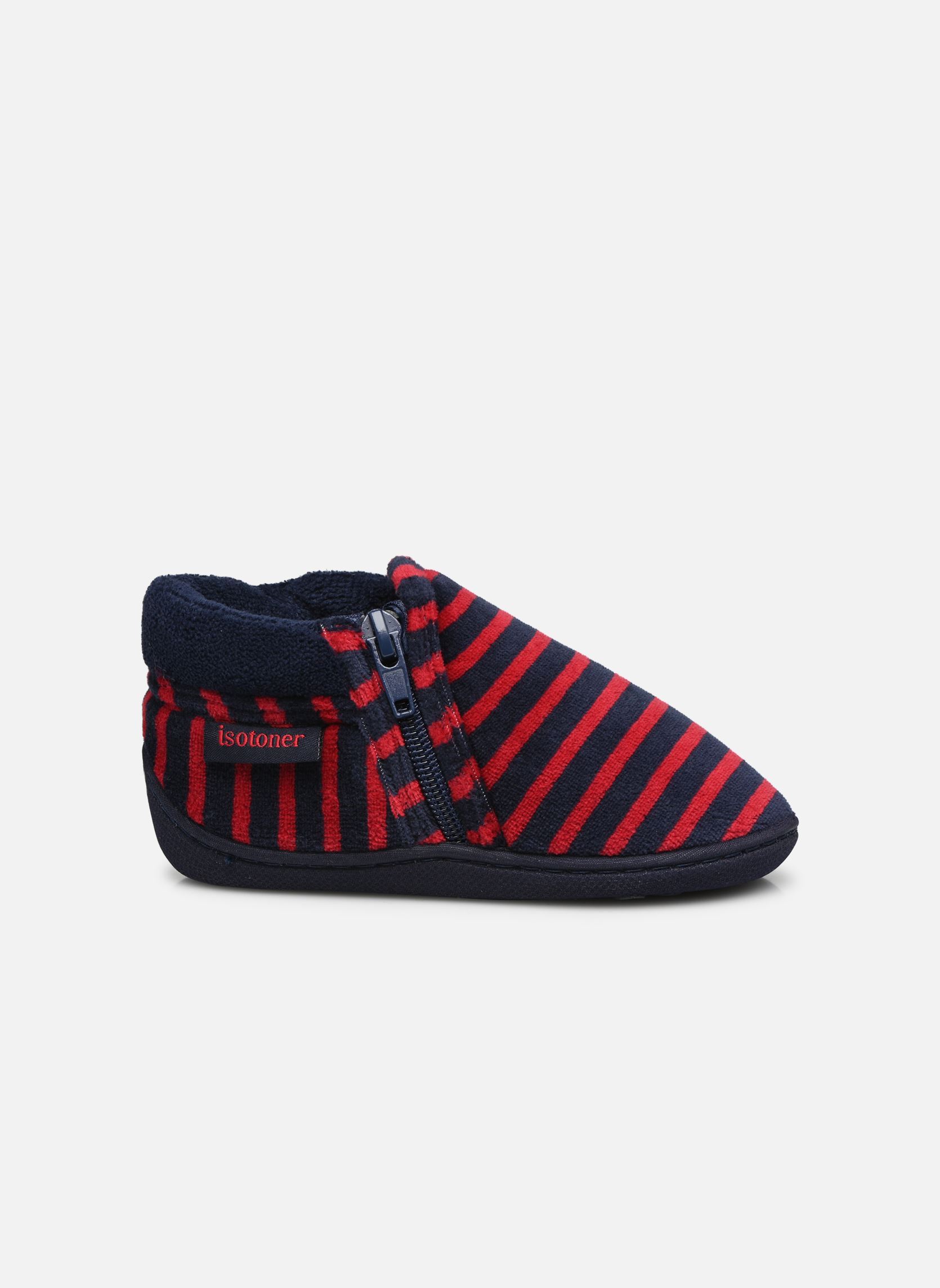 Chaussons Bottillons Zip Garcon - Velours garçon rouge Isotoner Chaussons Bottillons Zip Garcon - Velours garçon rouge RAYURES
