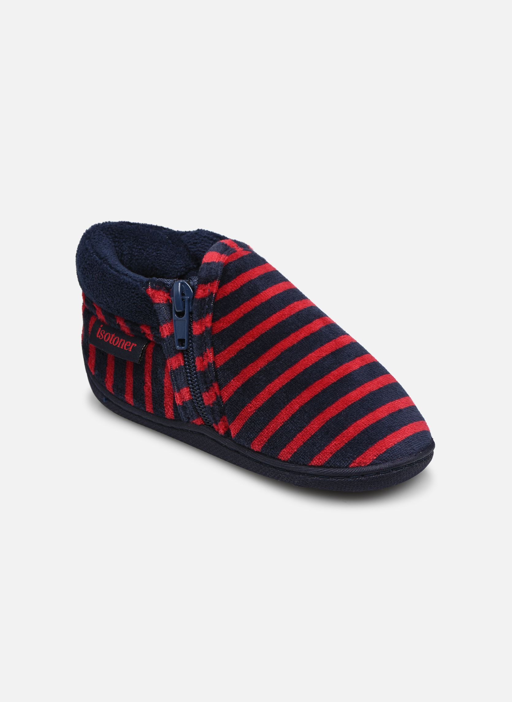 Chaussons Bottillons Zip Garcon - Velours garçon rouge Isotoner Chaussons Bottillons Zip Garcon - Velours garçon rouge RAYURES