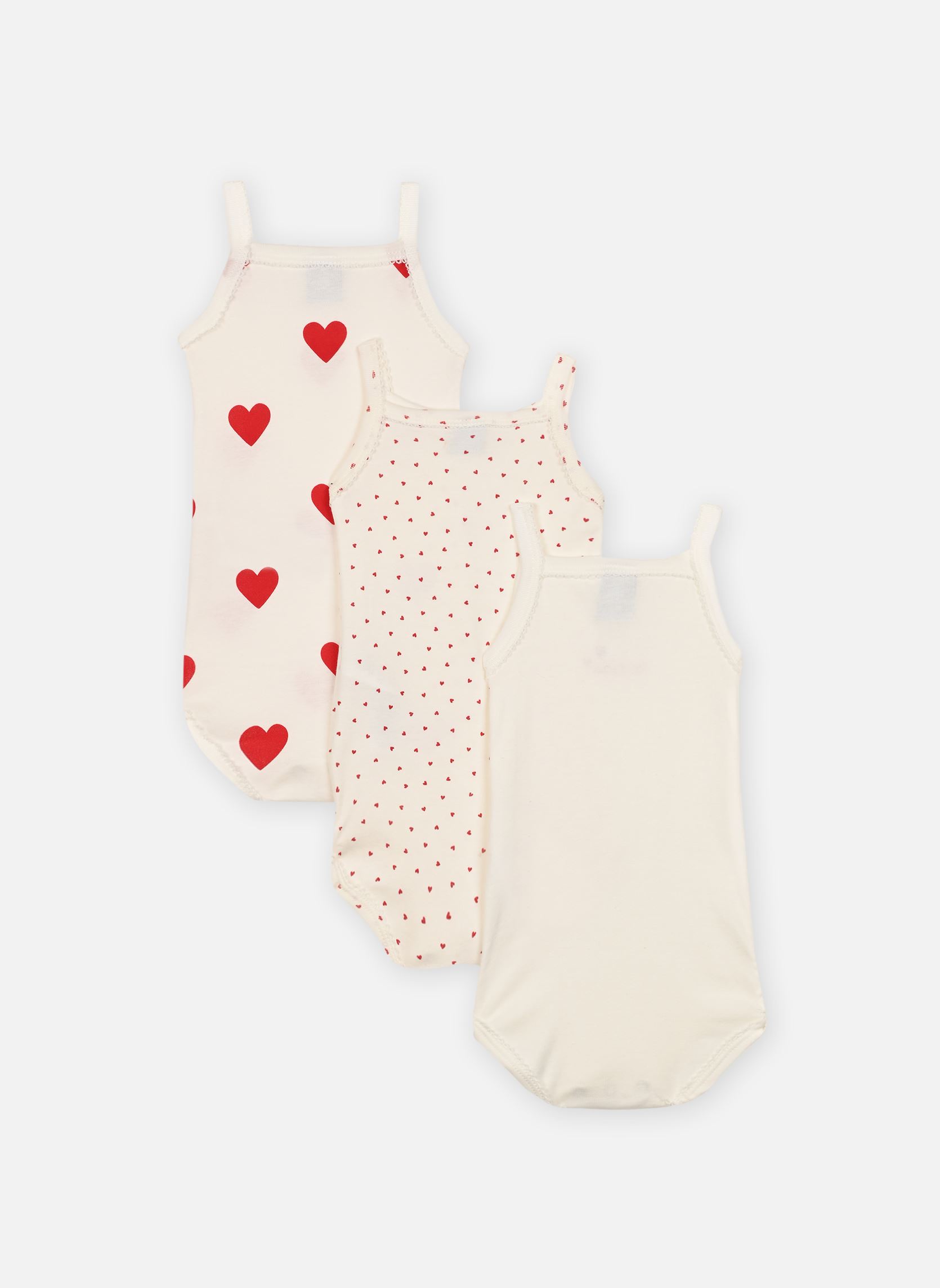 Bodies Lot de 3 Bodies à Bretelles Coeur Rouge fille blanc Petit Bateau Bodies Lot de 3 Bodies à Bretelles Coeur Rouge fille blanc BLANC-COEUR & BLANC-POIS & BLA