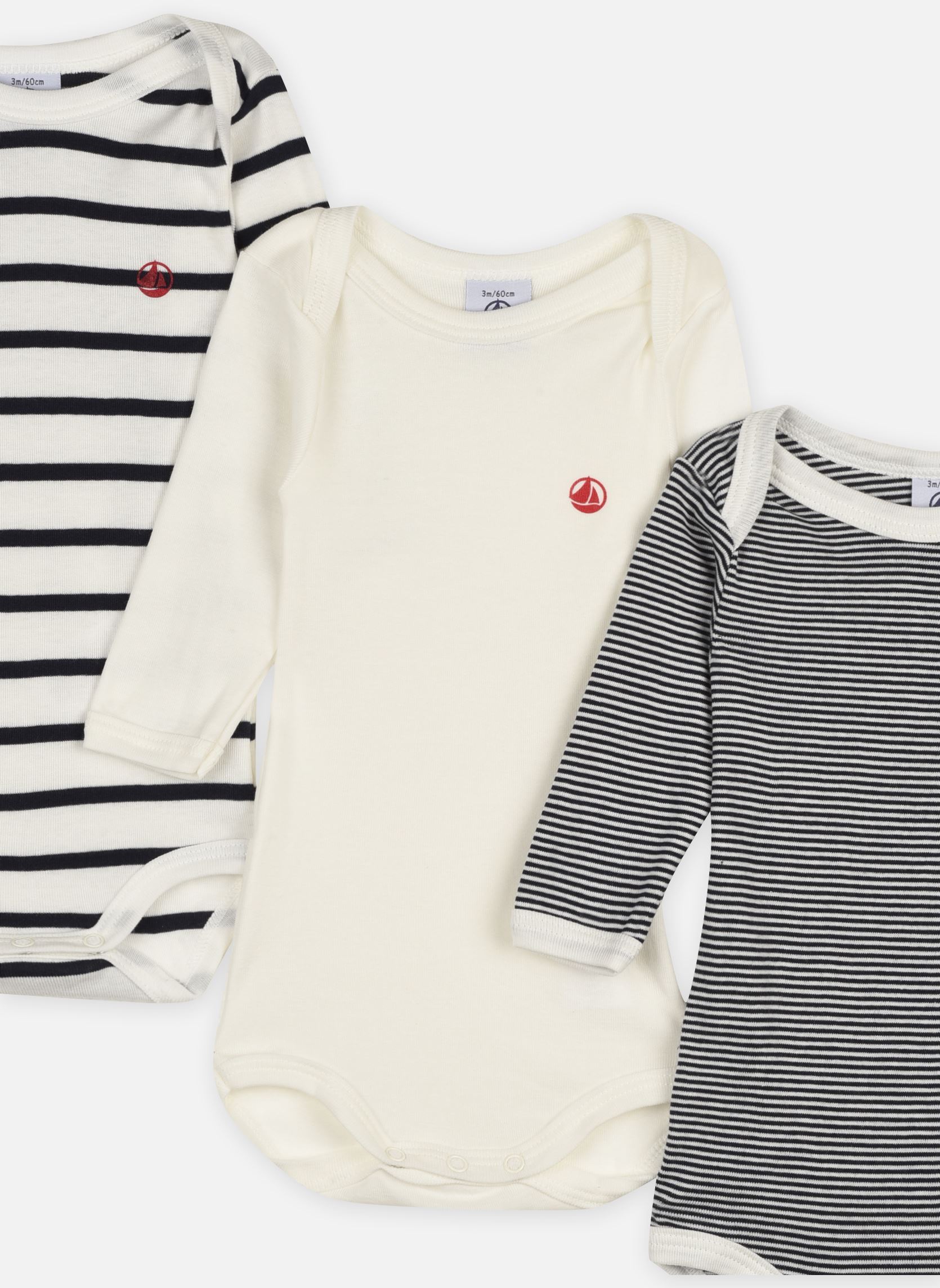 Bodies Lot de 3 bodies Manches Longues Marinièr blanc Petit Bateau Bodies Lot de 3 bodies Manches Longues Marinièr blanc VARIANTE 1