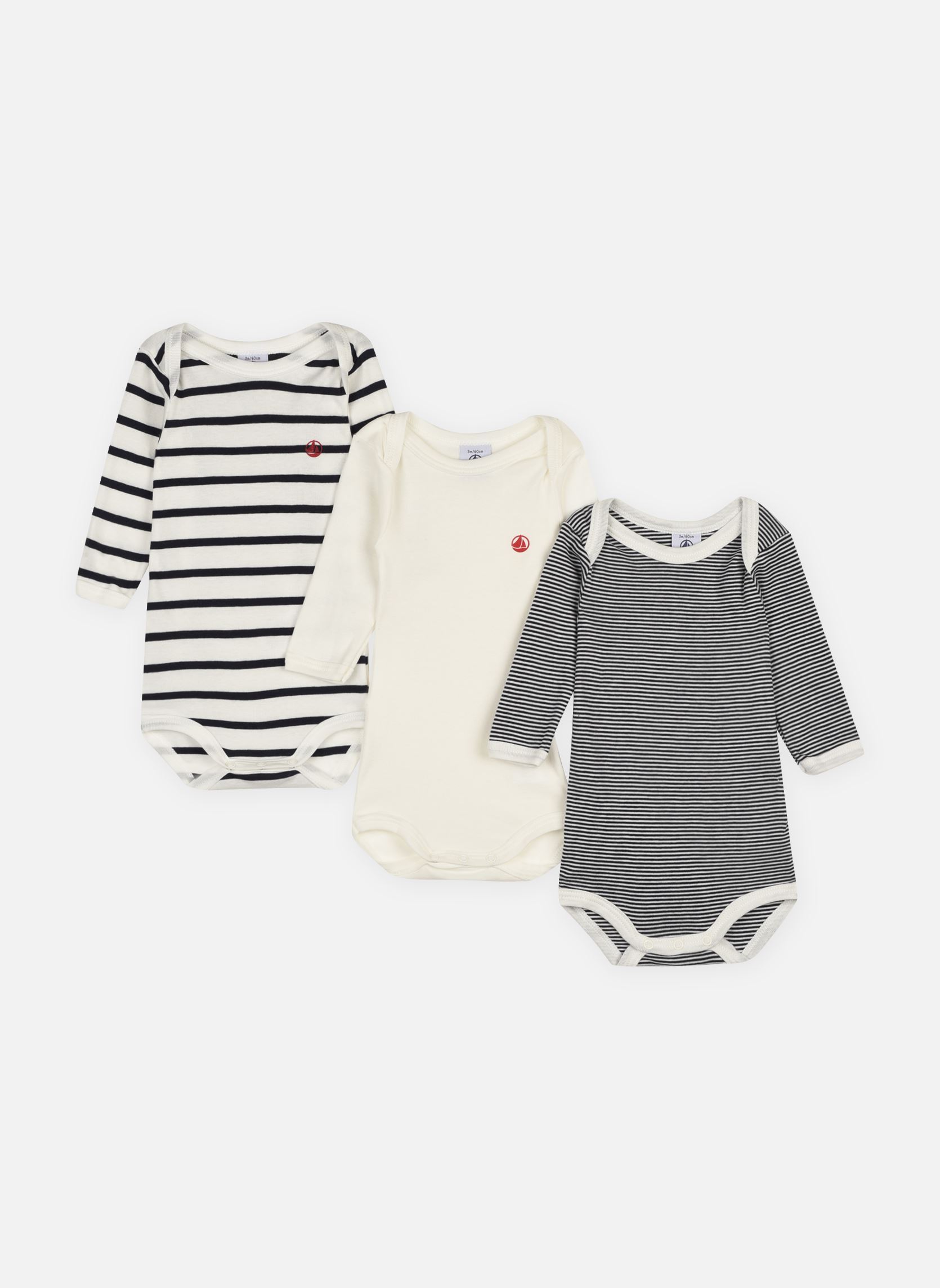 Vêtements Petit Bateau Lot de 3 bodies Manches Longues Marinière pour Accessoires
